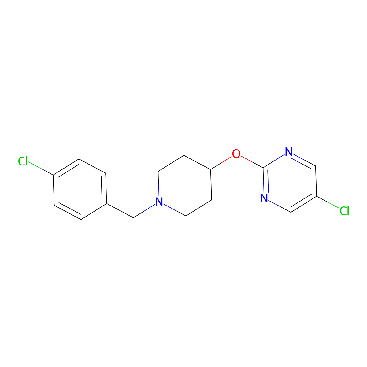 5-Chloro-2-({1-[(4-chlorophenyl)methyl]piperidin-4-yl}oxy)pyrimidine molecular structure, CAS 2415585-40-7