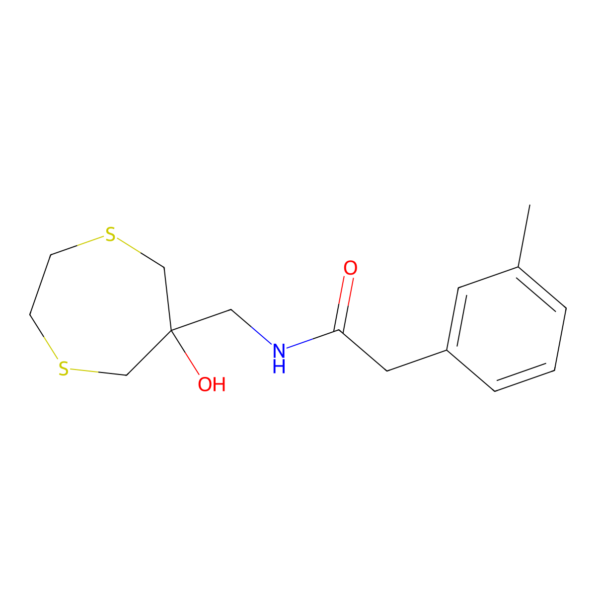 N-[(6-hydroxy-1,4-dithiepan-6-yl)methyl]-2-(3-methylphenyl)acetamide molecular structure, CAS 2415585-46-3