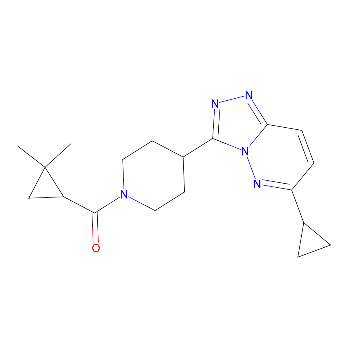4-{6-Cyclopropyl-[1,2,4]triazolo[4,3-b]pyridazin-3-yl}-1-(2,2-dimethylcyclopropanecarbonyl)piperidine molecular structure, CAS 2415585-47-4