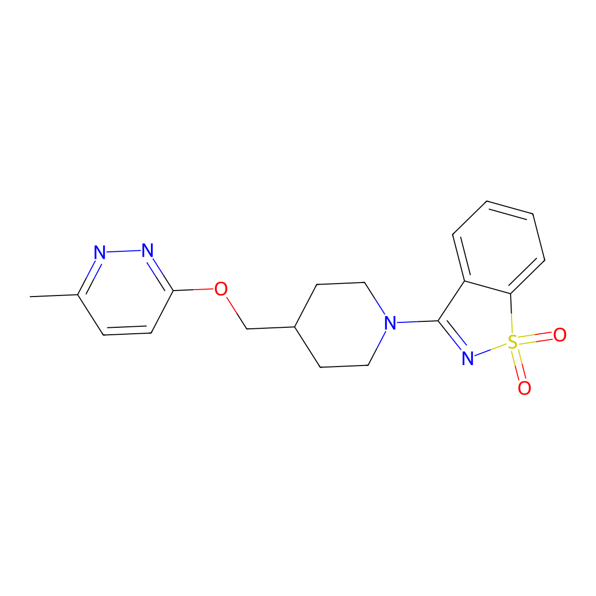3-(4-{[(6-Methylpyridazin-3-yl)oxy]methyl}piperidin-1-yl)-1lambda6,2-benzothiazole-1,1-dione molecular structure, CAS 2415585-48-5