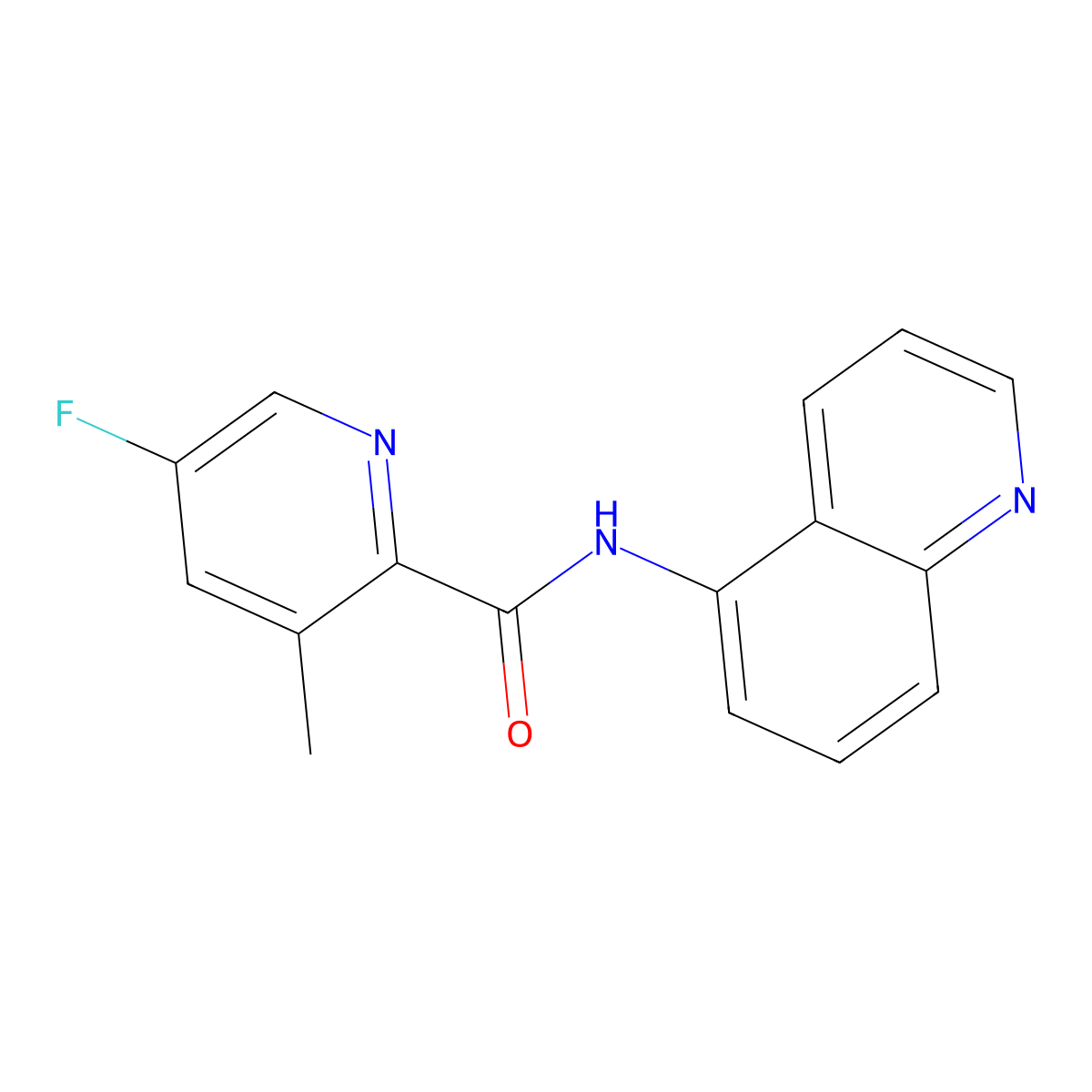 5-fluoro-3-methyl-N-(quinolin-5-yl)pyridine-2-carboxamide molecular structure, CAS 2415585-50-9
