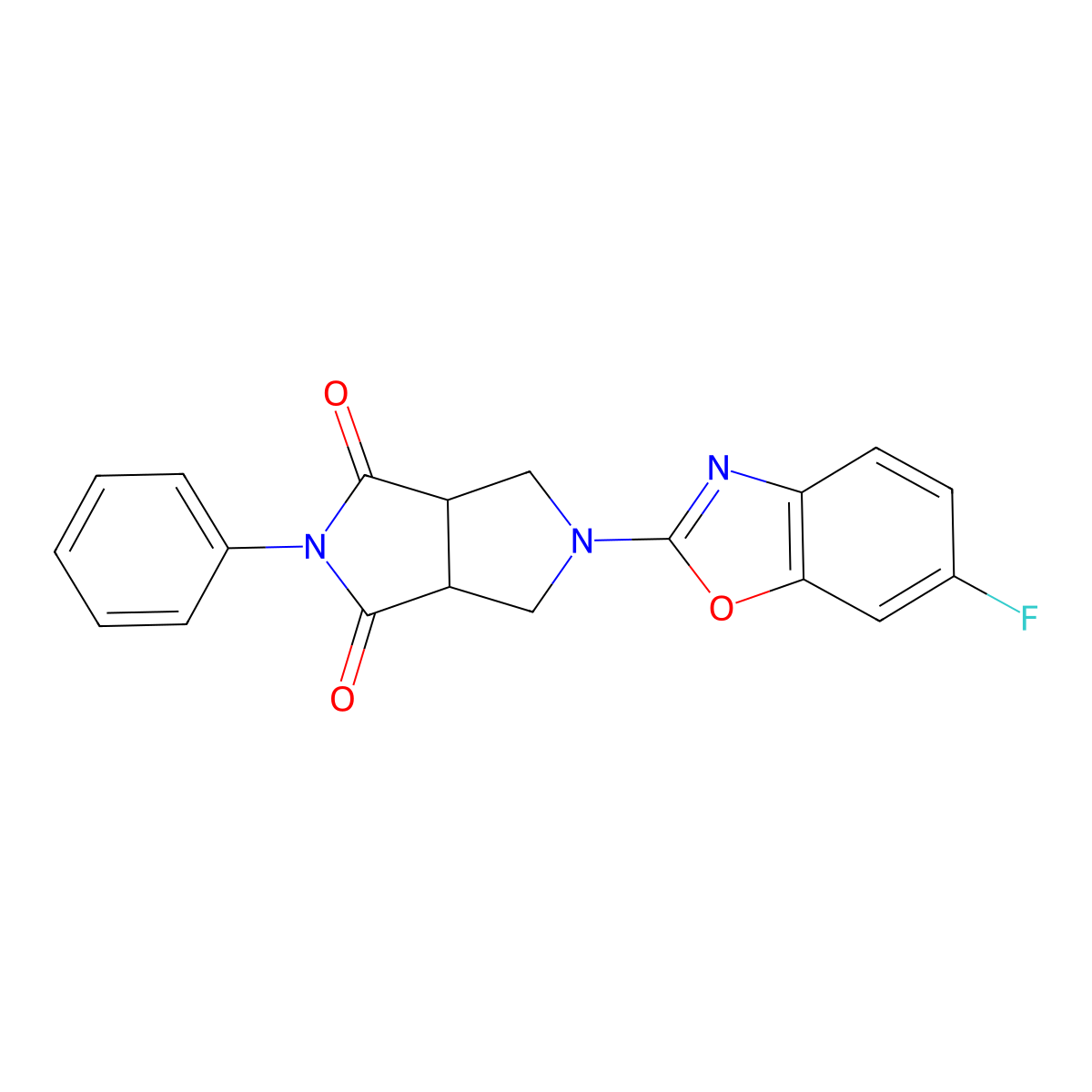 5-(6-Fluoro-1,3-benzoxazol-2-yl)-2-phenyl-octahydropyrrolo[3,4-c]pyrrole-1,3-dione molecular structure, CAS 2415585-54-3
