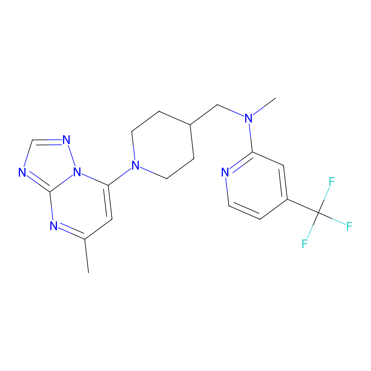 N-methyl-N-[(1-{5-methyl-[1,2,4]triazolo[1,5-a]pyrimidin-7-yl}piperidin-4-yl)methyl]-4-(trifluoromethyl)pyridin-2-amine molecular structure, CAS 2415585-58-7