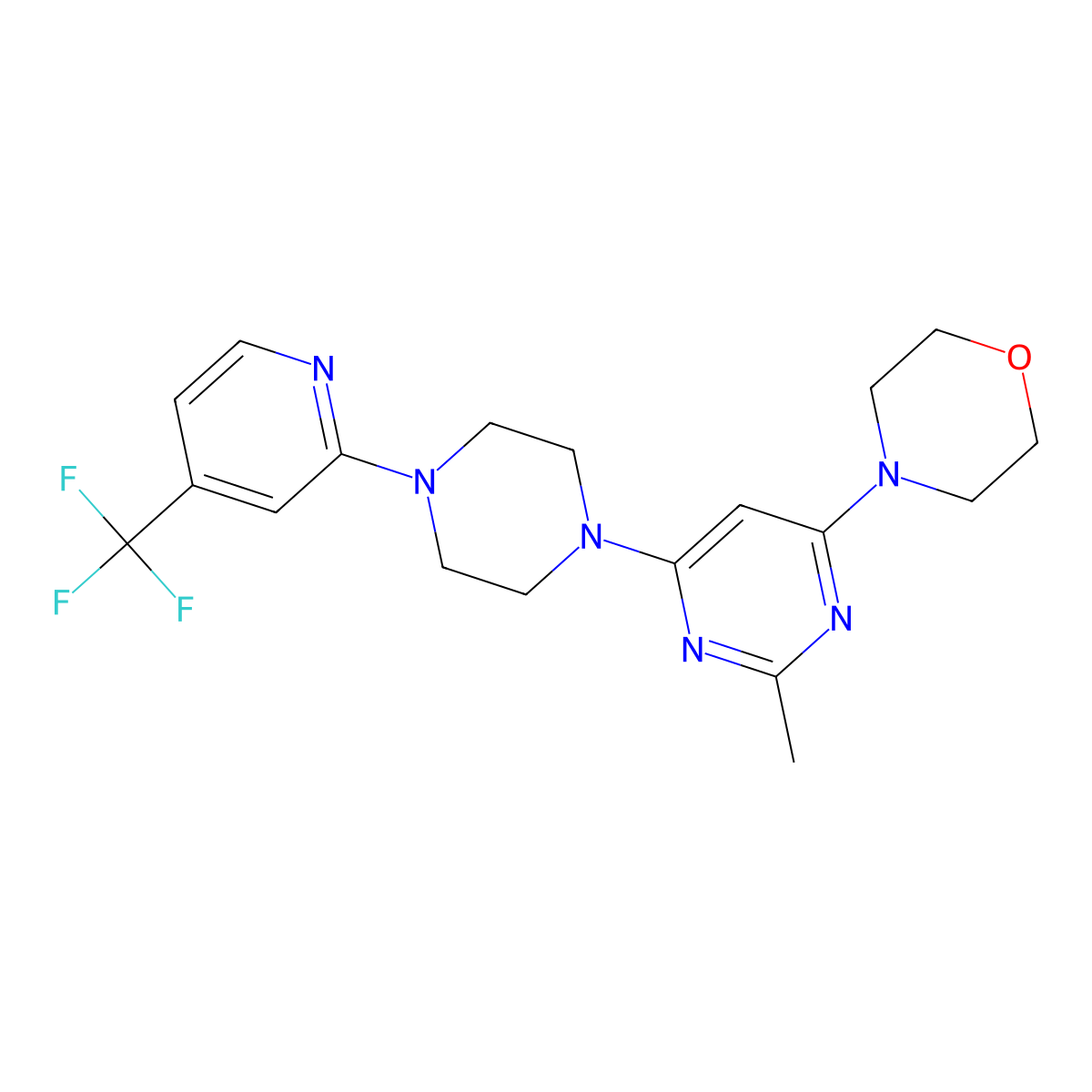 4-(2-Methyl-6-{4-[4-(trifluoromethyl)pyridin-2-yl]piperazin-1-yl}pyrimidin-4-yl)morpholine molecular structure, CAS 2415585-61-2
