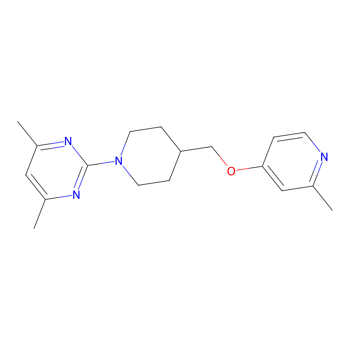 4,6-Dimethyl-2-(4-{[(2-methylpyridin-4-yl)oxy]methyl}piperidin-1-yl)pyrimidine molecular structure, CAS 2415585-65-6