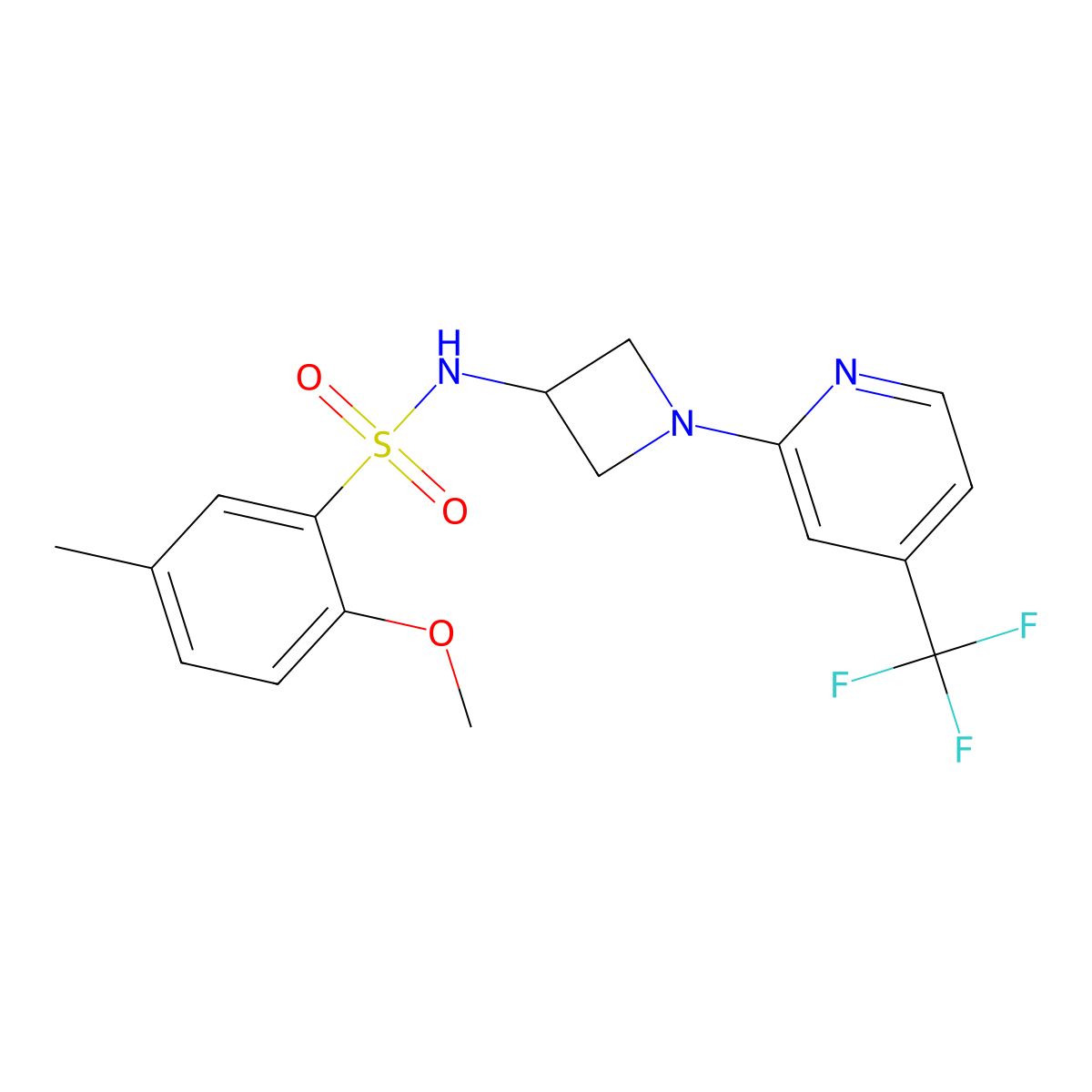 2-methoxy-5-methyl-N-{1-[4-(trifluoromethyl)pyridin-2-yl]azetidin-3-yl}benzene-1-sulfonamide molecular structure, CAS 2415585-80-5