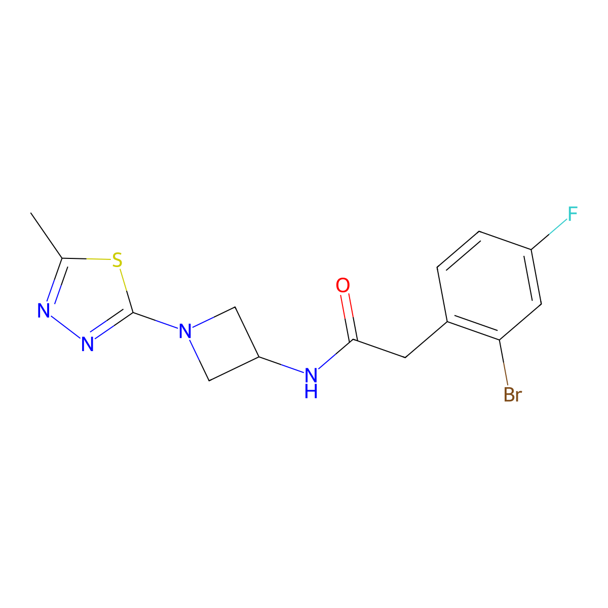 2-(2-Bromo-4-fluorophenyl)-N-[1-(5-methyl-1,3,4-thiadiazol-2-yl)azetidin-3-yl]acetamide molecular structure, CAS 2415585-81-6