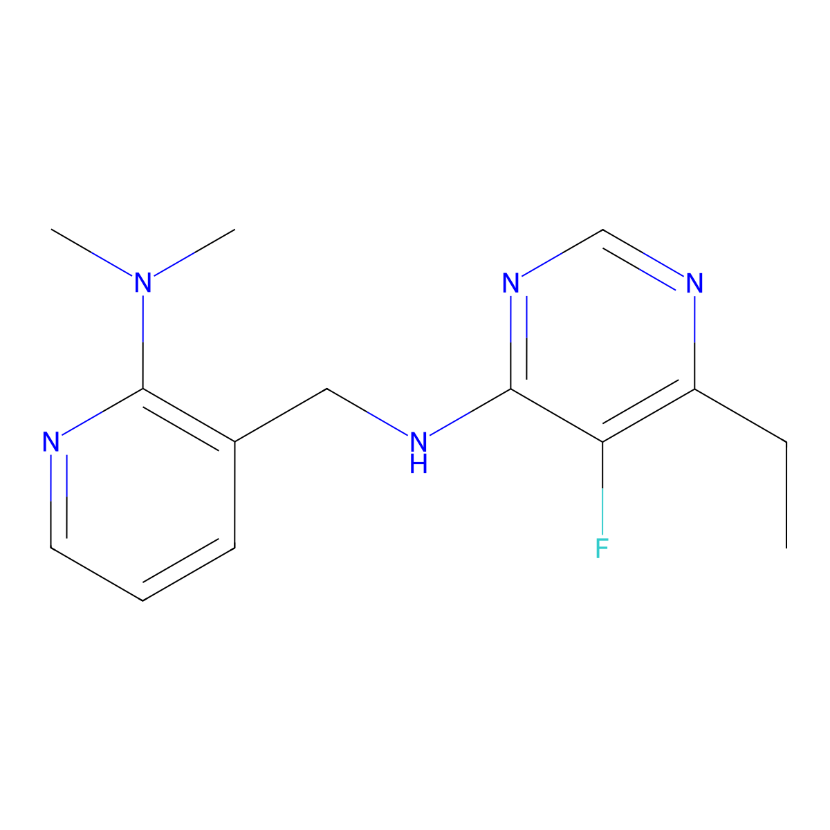 N-{[2-(dimethylamino)pyridin-3-yl]methyl}-6-ethyl-5-fluoropyrimidin-4-amine molecular structure, CAS 2415585-91-8