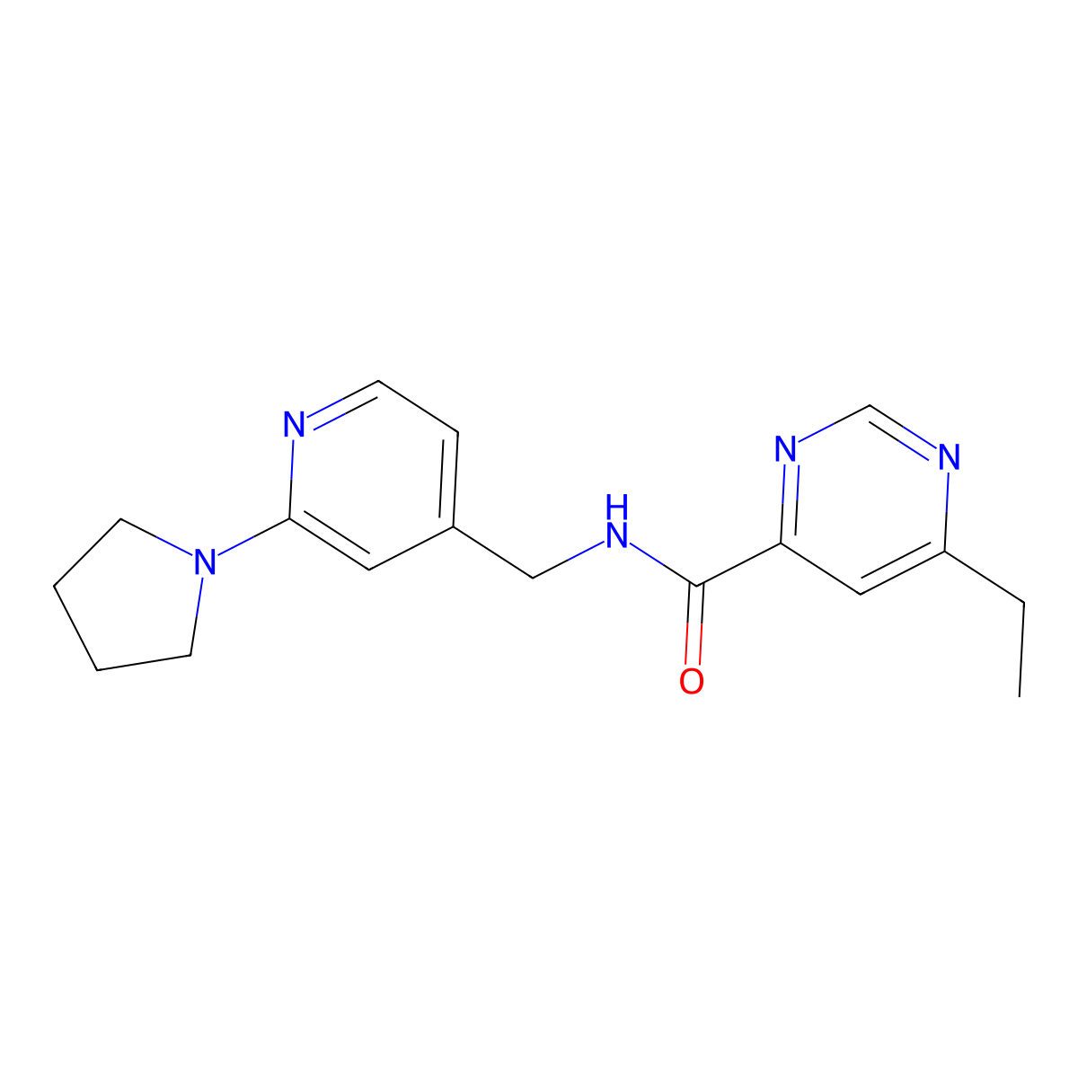 6-ethyl-N-{[2-(pyrrolidin-1-yl)pyridin-4-yl]methyl}pyrimidine-4-carboxamide molecular structure, CAS 2415585-95-2