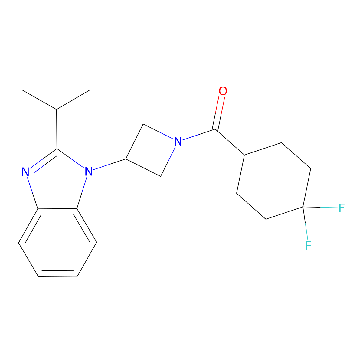 1-[1-(4,4-difluorocyclohexanecarbonyl)azetidin-3-yl]-2-(propan-2-yl)-1H-1,3-benzodiazole molecular structure, CAS 2415585-97-4