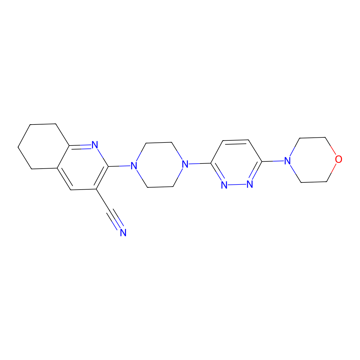 2-[4-(6-Morpholin-4-ylpyridazin-3-yl)piperazin-1-yl]-5,6,7,8-tetrahydroquinoline-3-carbonitrile molecular structure, CAS 2415586-01-3