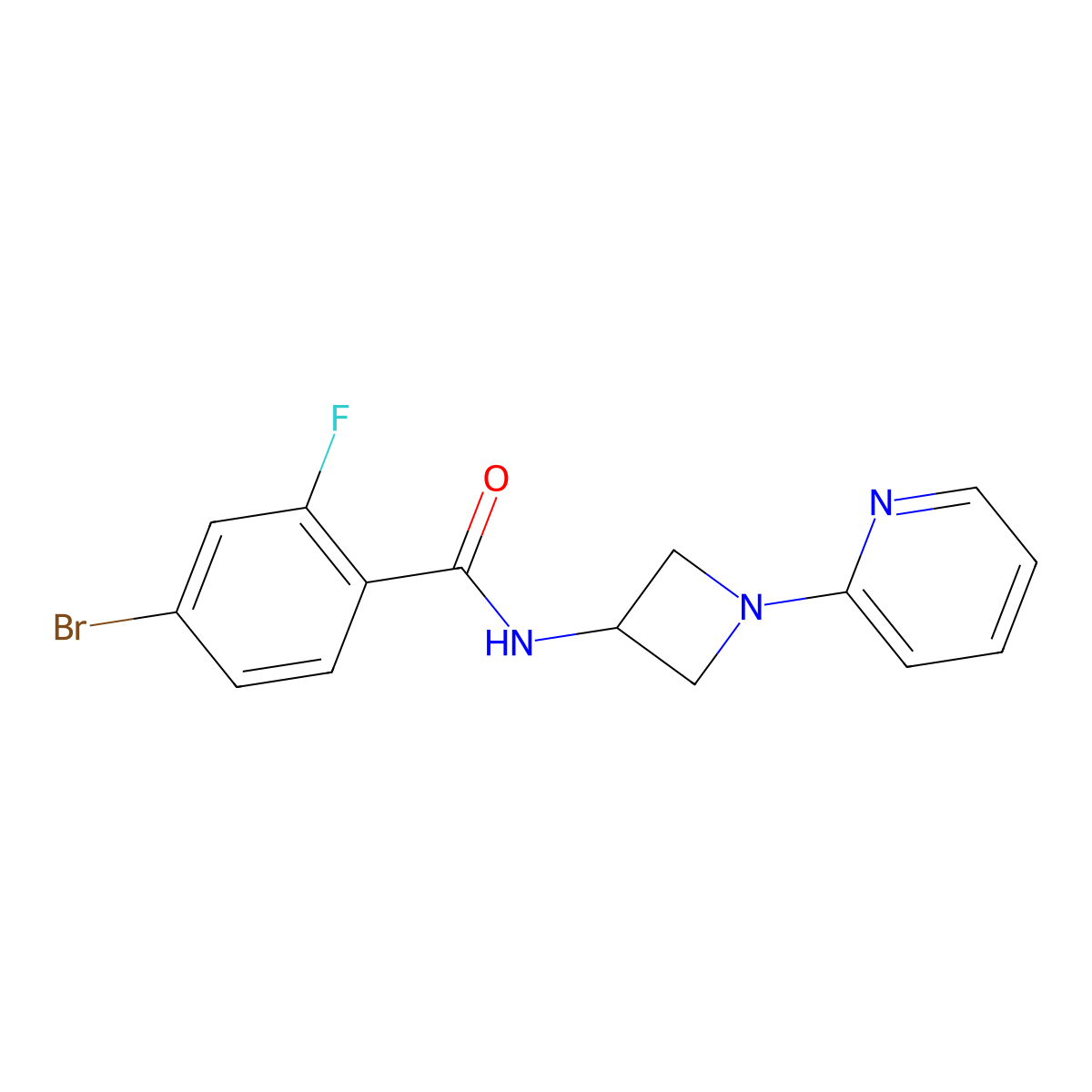 4-bromo-2-fluoro-N-[1-(pyridin-2-yl)azetidin-3-yl]benzamide molecular structure, CAS 2415586-03-5