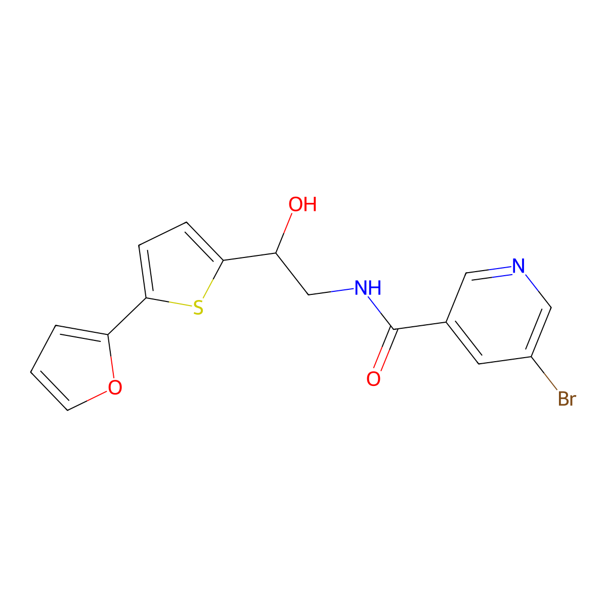 5-bromo-N-{2-[5-(furan-2-yl)thiophen-2-yl]-2-hydroxyethyl}pyridine-3-carboxamide molecular structure, CAS 2415586-04-6
