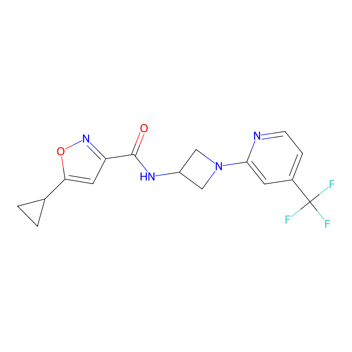 5-cyclopropyl-N-{1-[4-(trifluoromethyl)pyridin-2-yl]azetidin-3-yl}-1,2-oxazole-3-carboxamide molecular structure, CAS 2415586-07-9