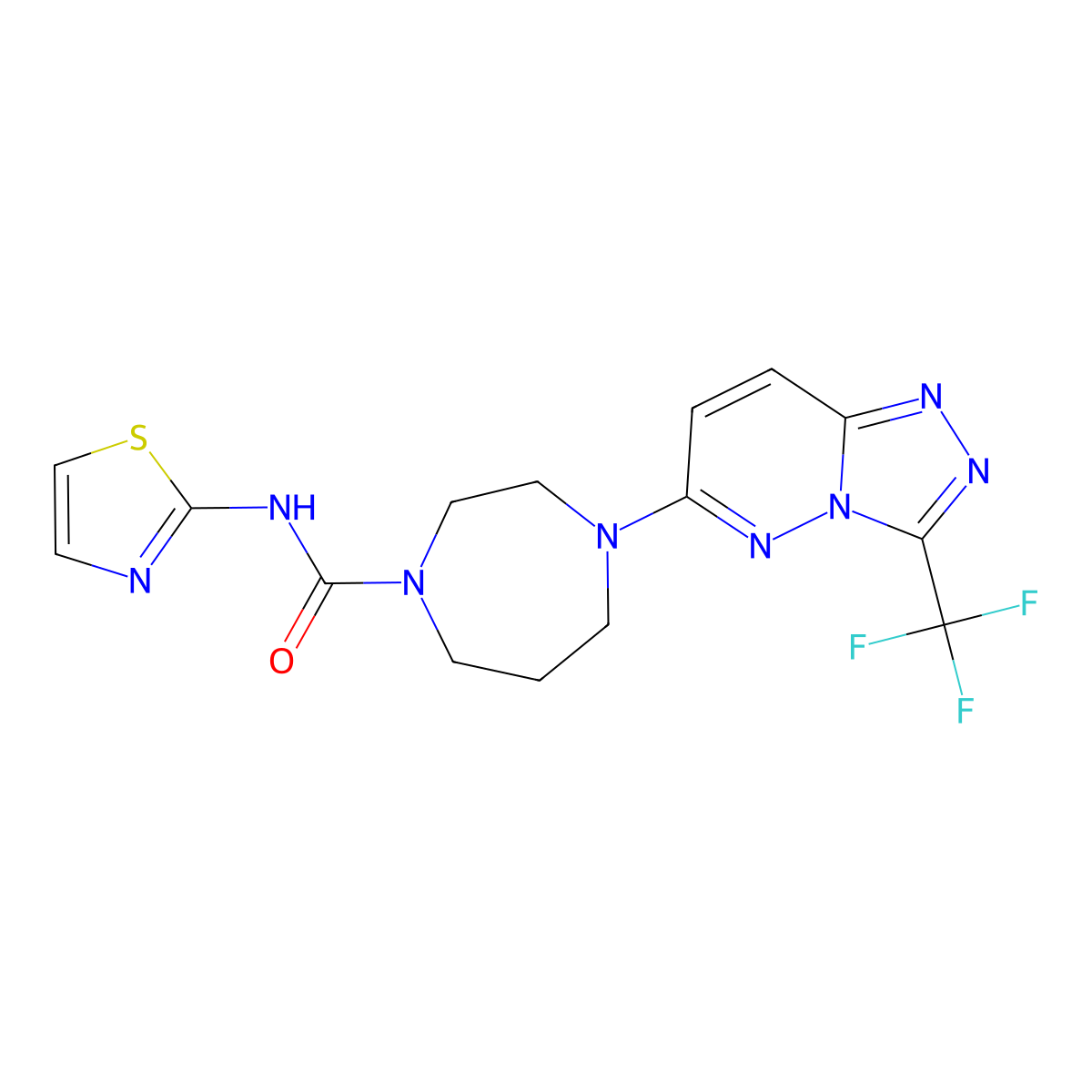 N-(1,3-Thiazol-2-yl)-4-[3-(trifluoromethyl)-[1,2,4]triazolo[4,3-b]pyridazin-6-yl]-1,4-diazepane-1-carboxamide molecular structure, CAS 2415586-10-4