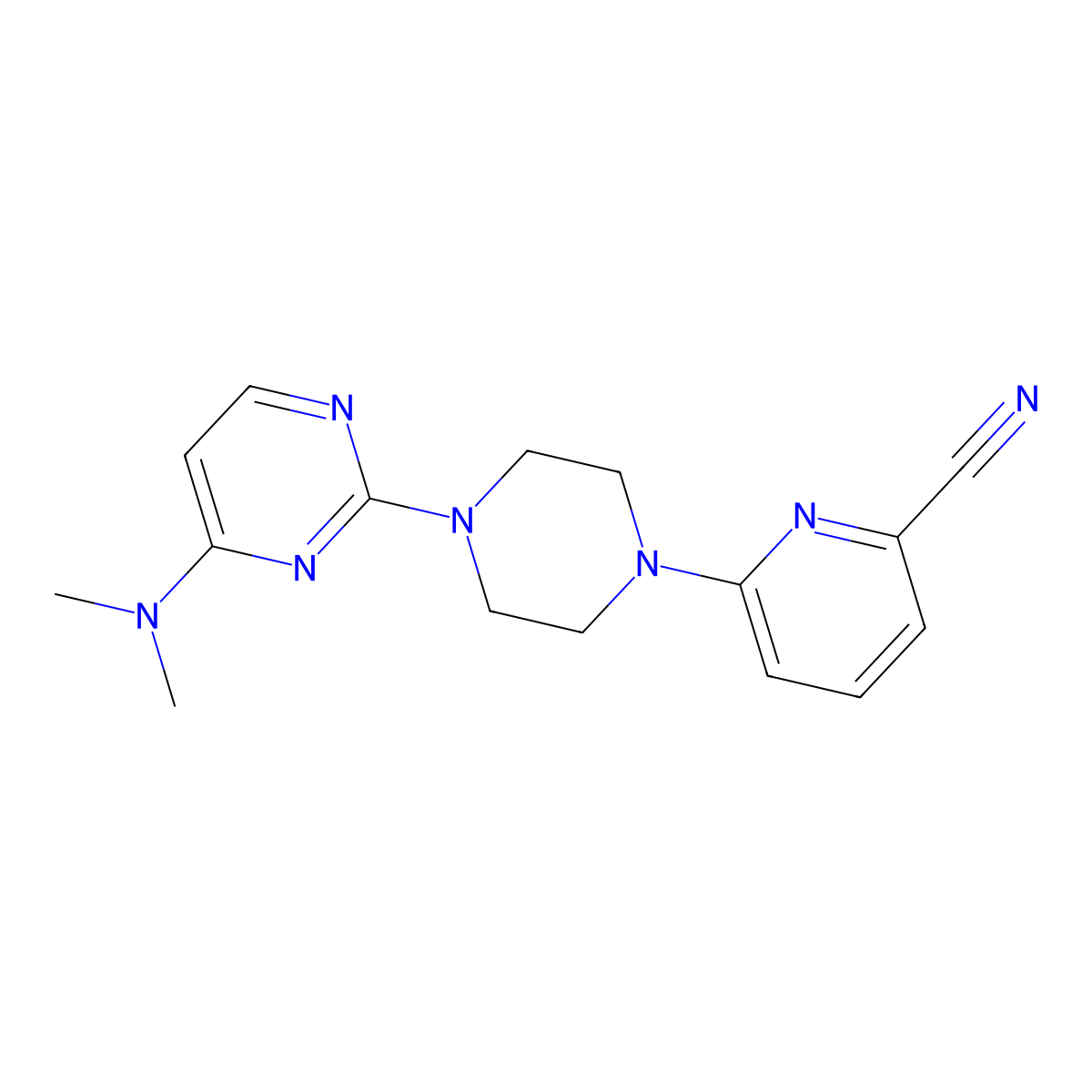 6-{4-[4-(Dimethylamino)pyrimidin-2-yl]piperazin-1-yl}pyridine-2-carbonitrile molecular structure, CAS 2415586-11-5