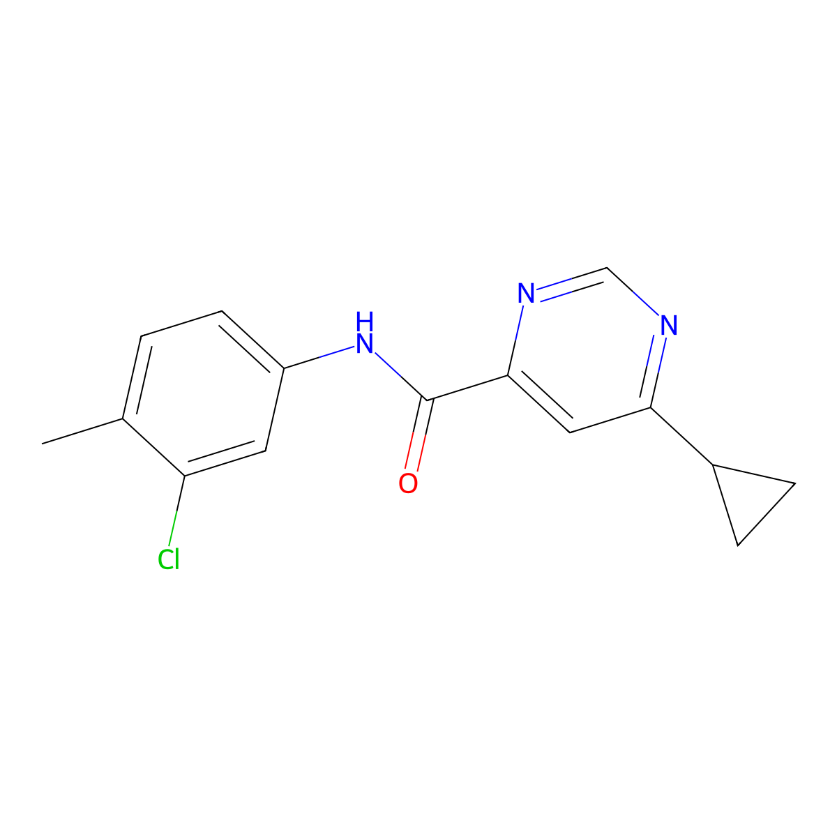 N-(3-Chloro-4-methylphenyl)-6-cyclopropylpyrimidine-4-carboxamide molecular structure, CAS 2415586-12-6