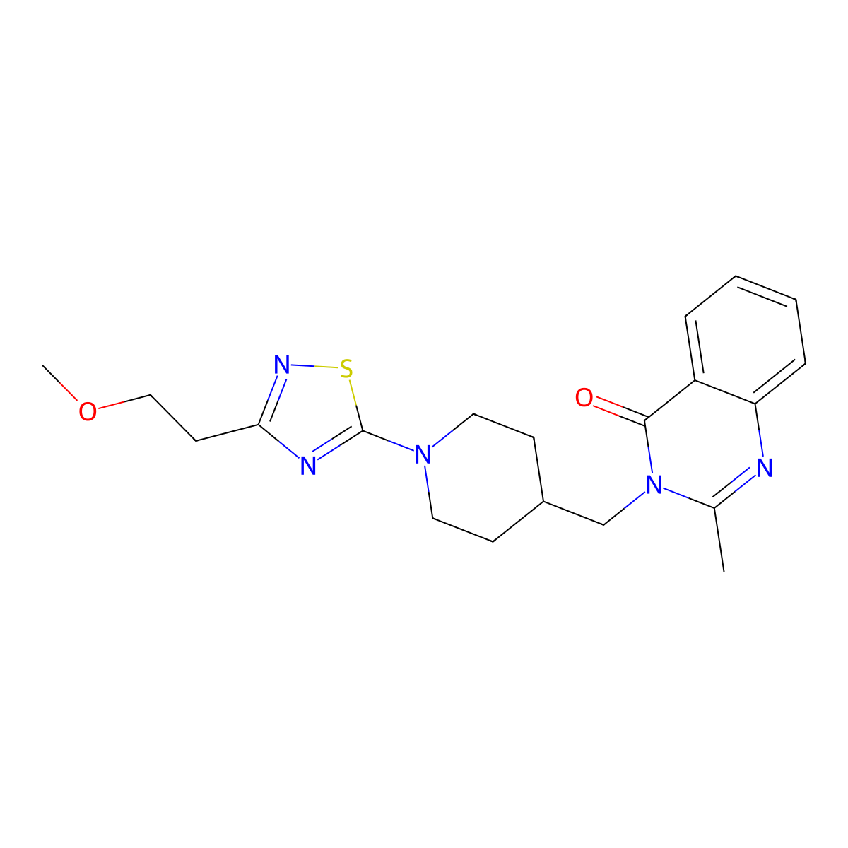 3-({1-[3-(2-Methoxyethyl)-1,2,4-thiadiazol-5-yl]piperidin-4-yl}methyl)-2-methyl-3,4-dihydroquinazolin-4-one molecular structure, CAS 2415586-14-8