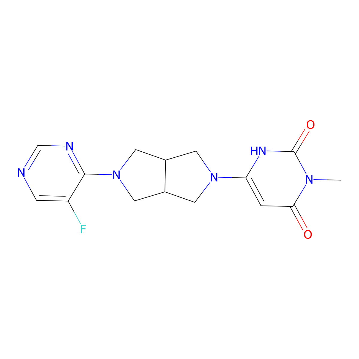6-[5-(5-Fluoropyrimidin-4-yl)-octahydropyrrolo[3,4-c]pyrrol-2-yl]-3-methyl-1,2,3,4-tetrahydropyrimidine-2,4-dione molecular structure, CAS 2415586-15-9