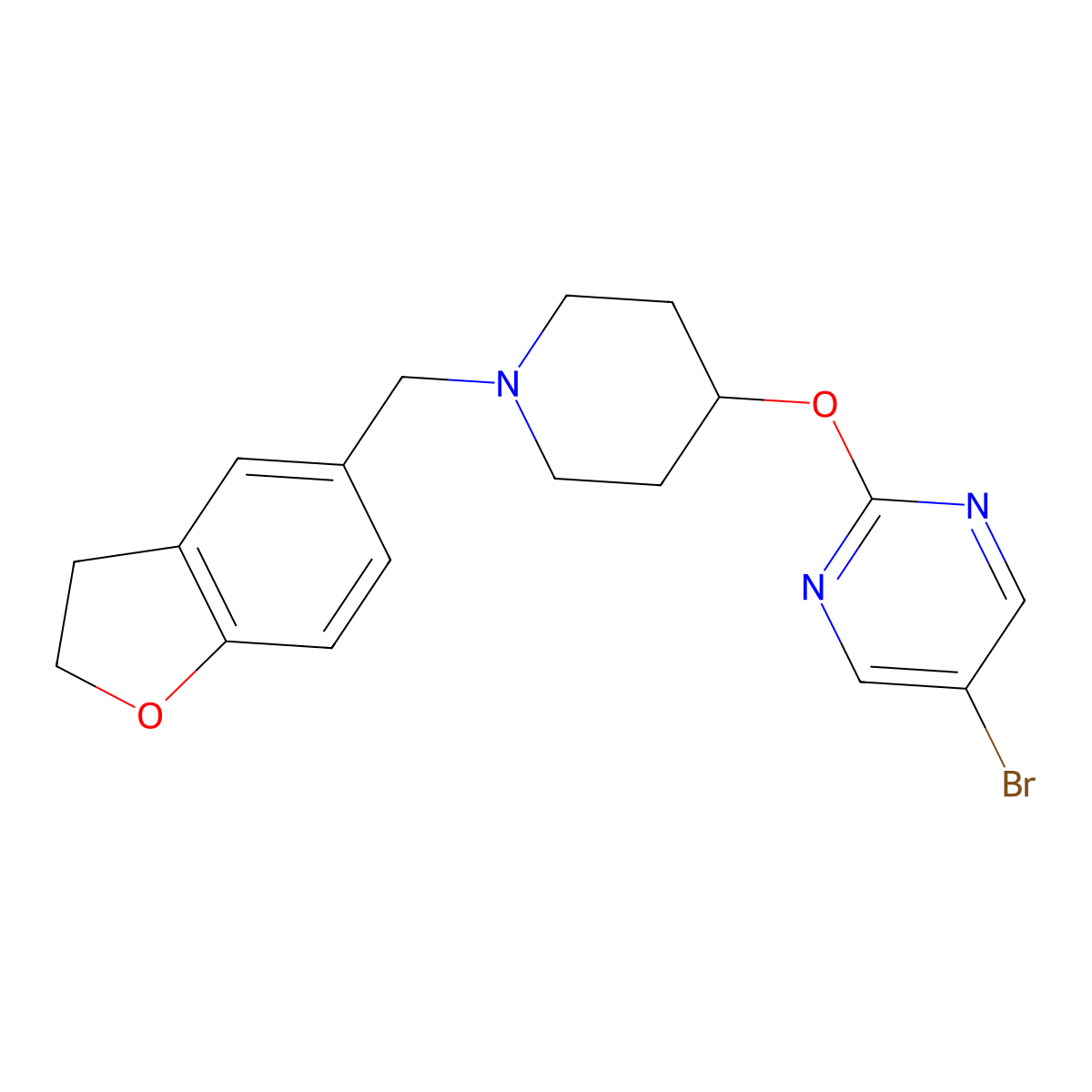 5-Bromo-2-({1-[(2,3-dihydro-1-benzofuran-5-yl)methyl]piperidin-4-yl}oxy)pyrimidine molecular structure, CAS 2415586-21-7