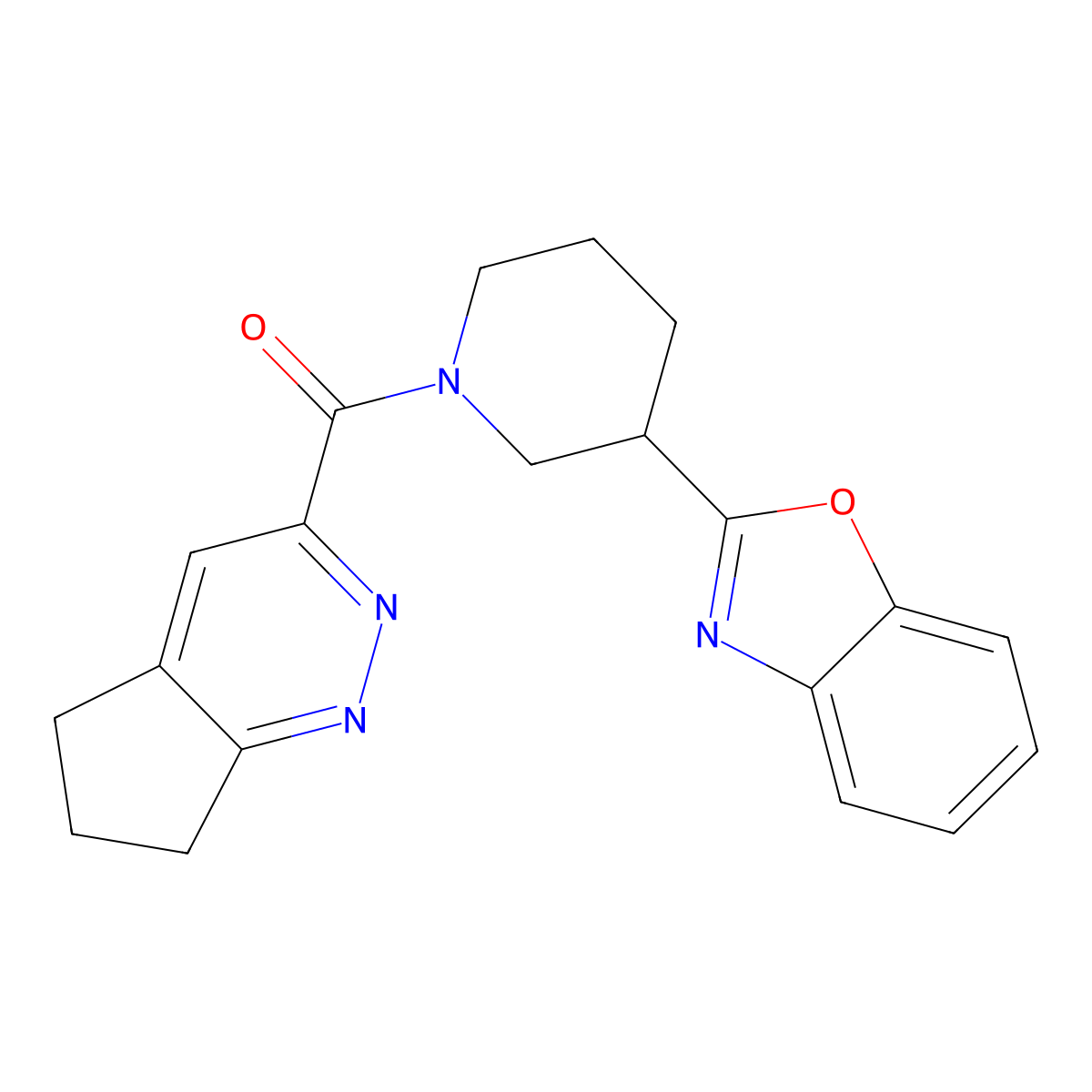 2-(1-{5H,6H,7H-cyclopenta[c]pyridazine-3-carbonyl}piperidin-3-yl)-1,3-benzoxazole molecular structure, CAS 2415586-22-8