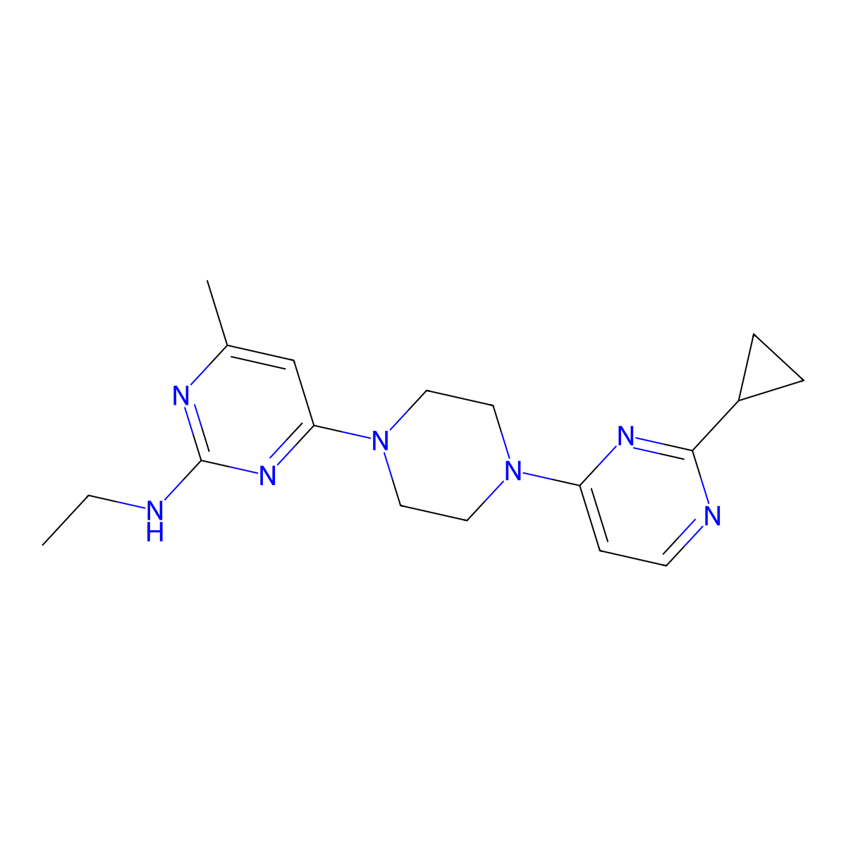 4-[4-(2-Cyclopropylpyrimidin-4-yl)piperazin-1-yl]-N-ethyl-6-methylpyrimidin-2-amine molecular structure, CAS 2415586-31-9