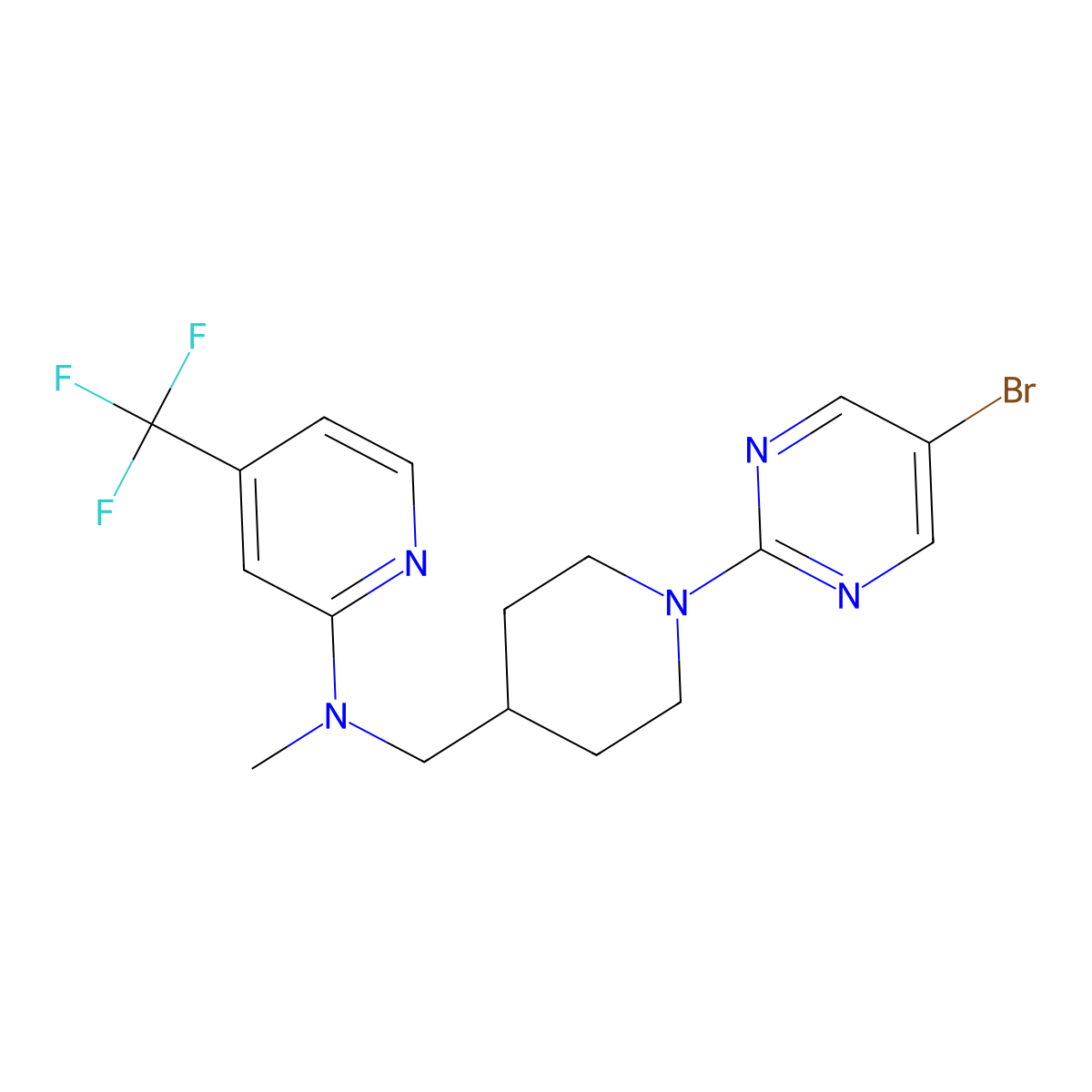 N-{[1-(5-bromopyrimidin-2-yl)piperidin-4-yl]methyl}-N-methyl-4-(trifluoromethyl)pyridin-2-amine molecular structure, CAS 2415586-34-2