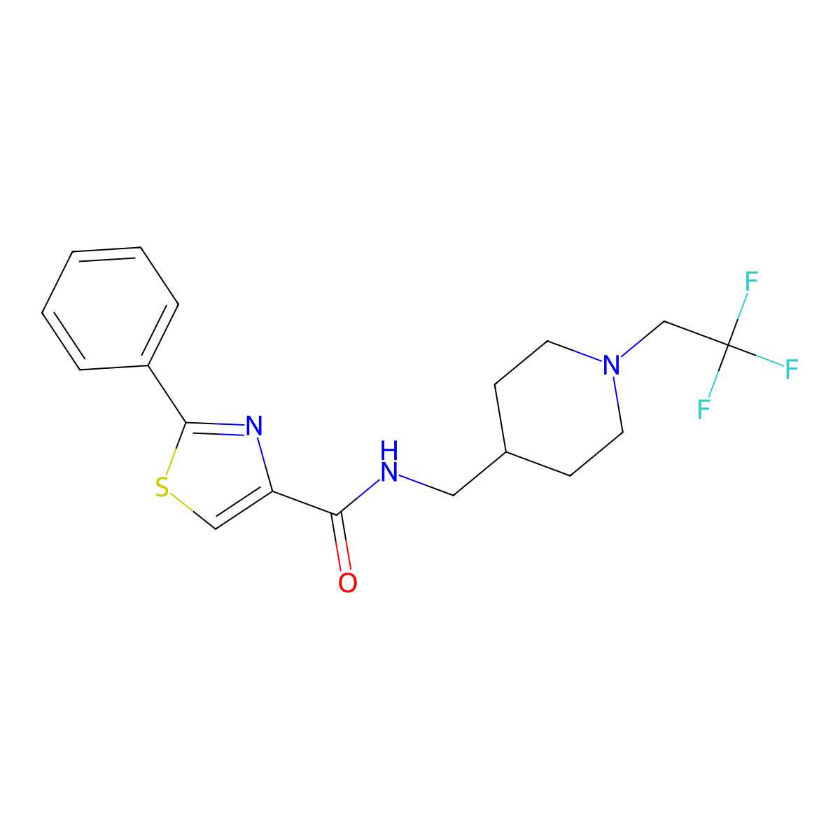 2-phenyl-N-{[1-(2,2,2-trifluoroethyl)piperidin-4-yl]methyl}-1,3-thiazole-4-carboxamide molecular structure, CAS 2415586-38-6