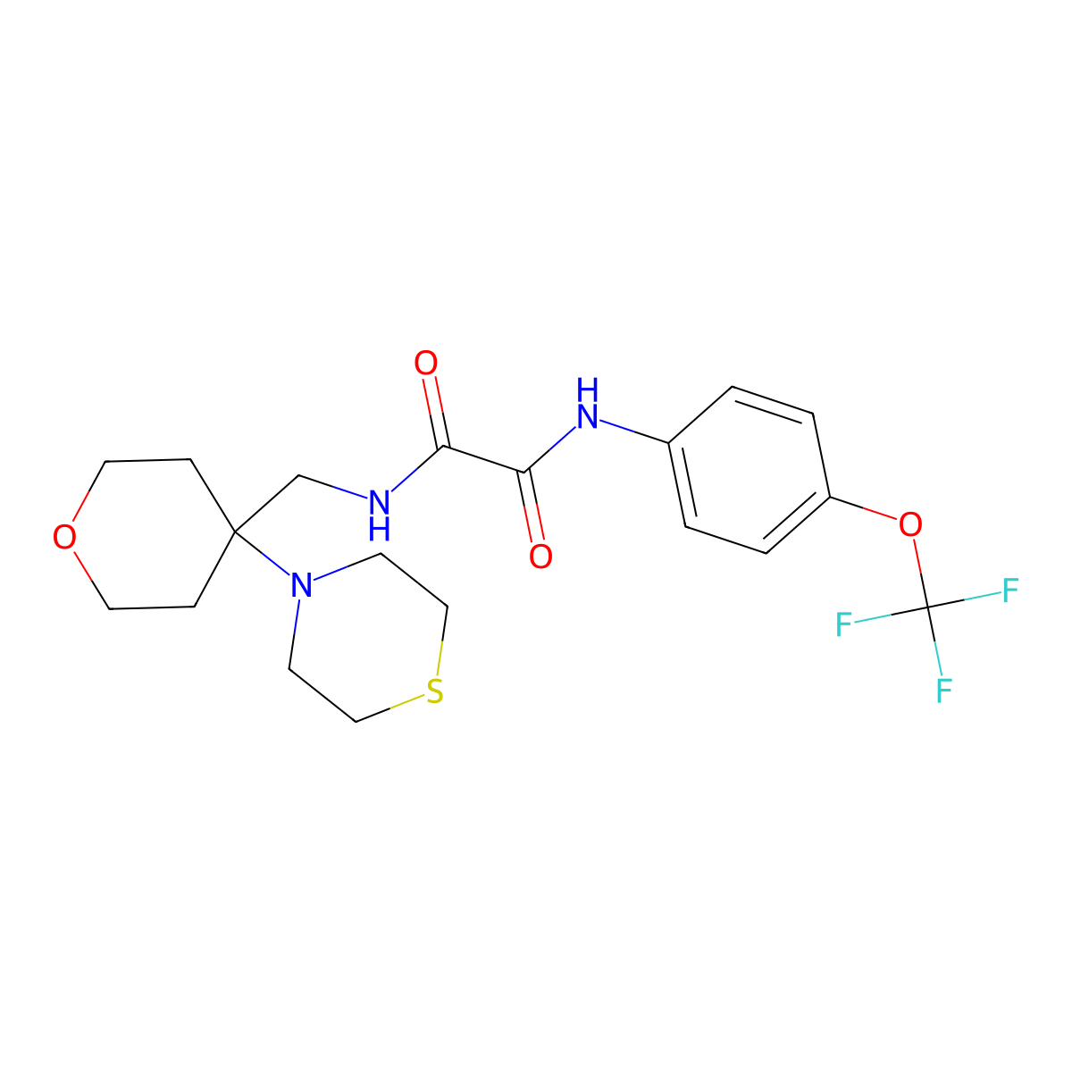 N-{[4-(thiomorpholin-4-yl)oxan-4-yl]methyl}-N'-[4-(trifluoromethoxy)phenyl]ethanediamide molecular structure, CAS 2415586-40-0