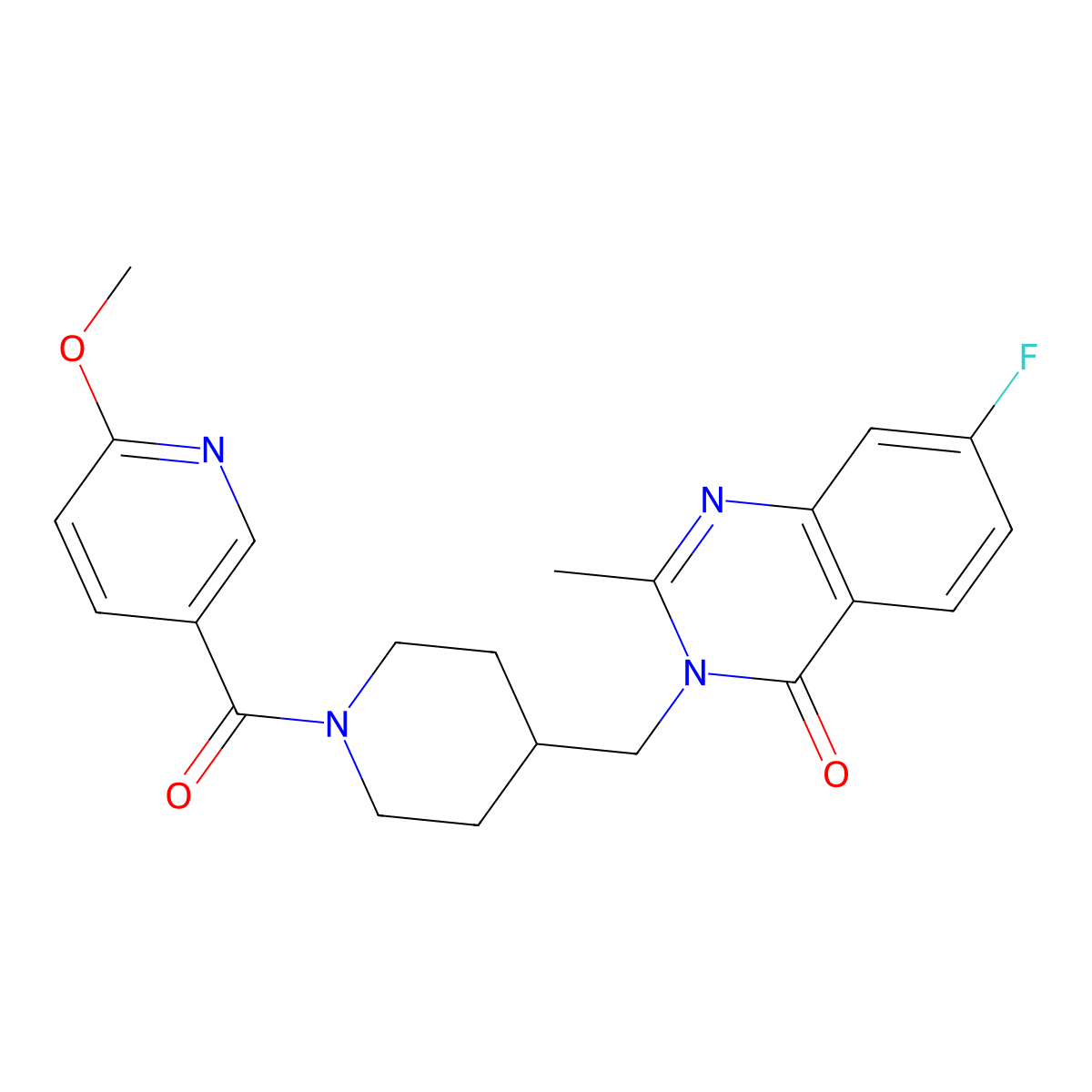 7-Fluoro-3-{[1-(6-methoxypyridine-3-carbonyl)piperidin-4-yl]methyl}-2-methyl-3,4-dihydroquinazolin-4-one molecular structure, CAS 2415586-41-1