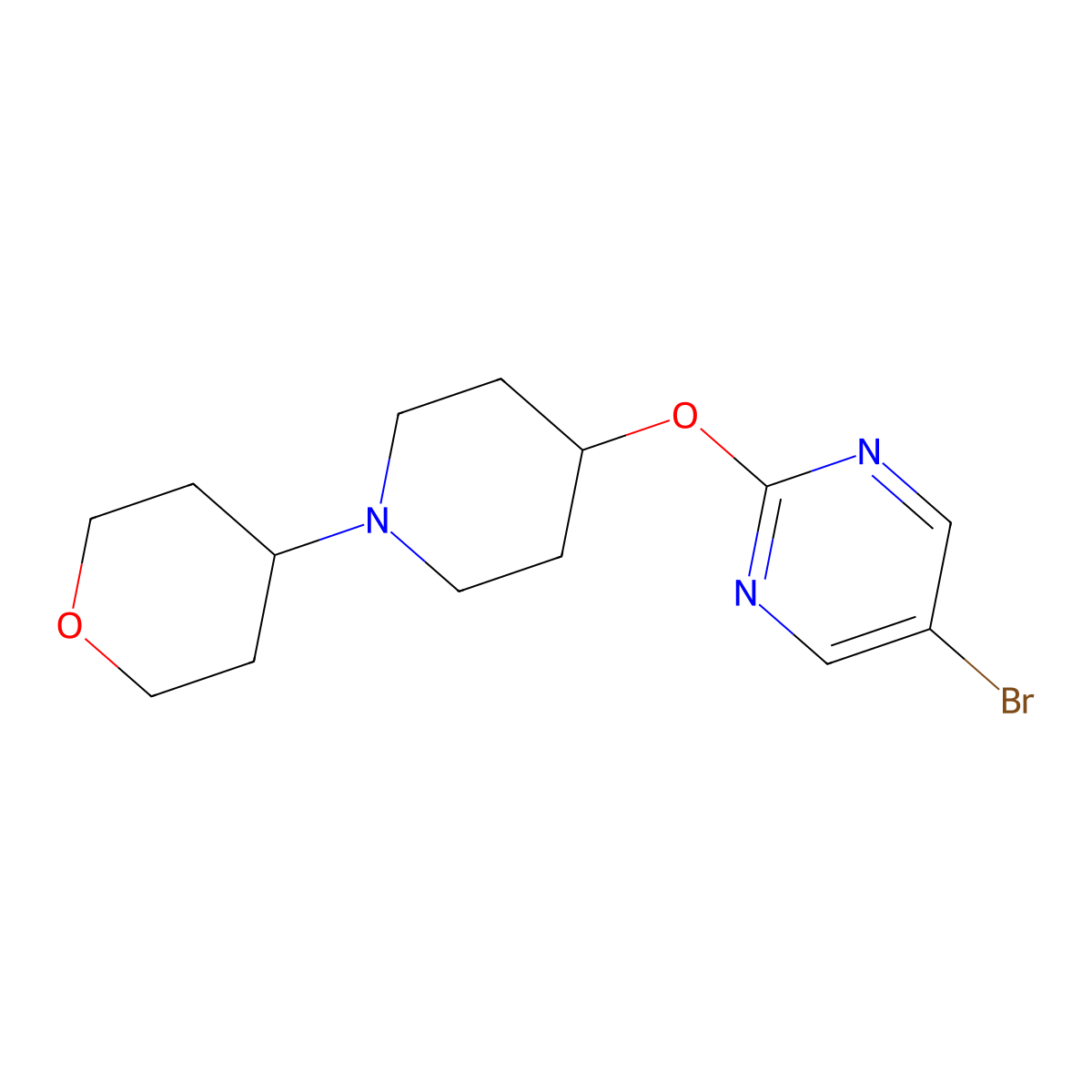 5-Bromo-2-{[1-(oxan-4-yl)piperidin-4-yl]oxy}pyrimidine molecular structure, CAS 2415586-53-5