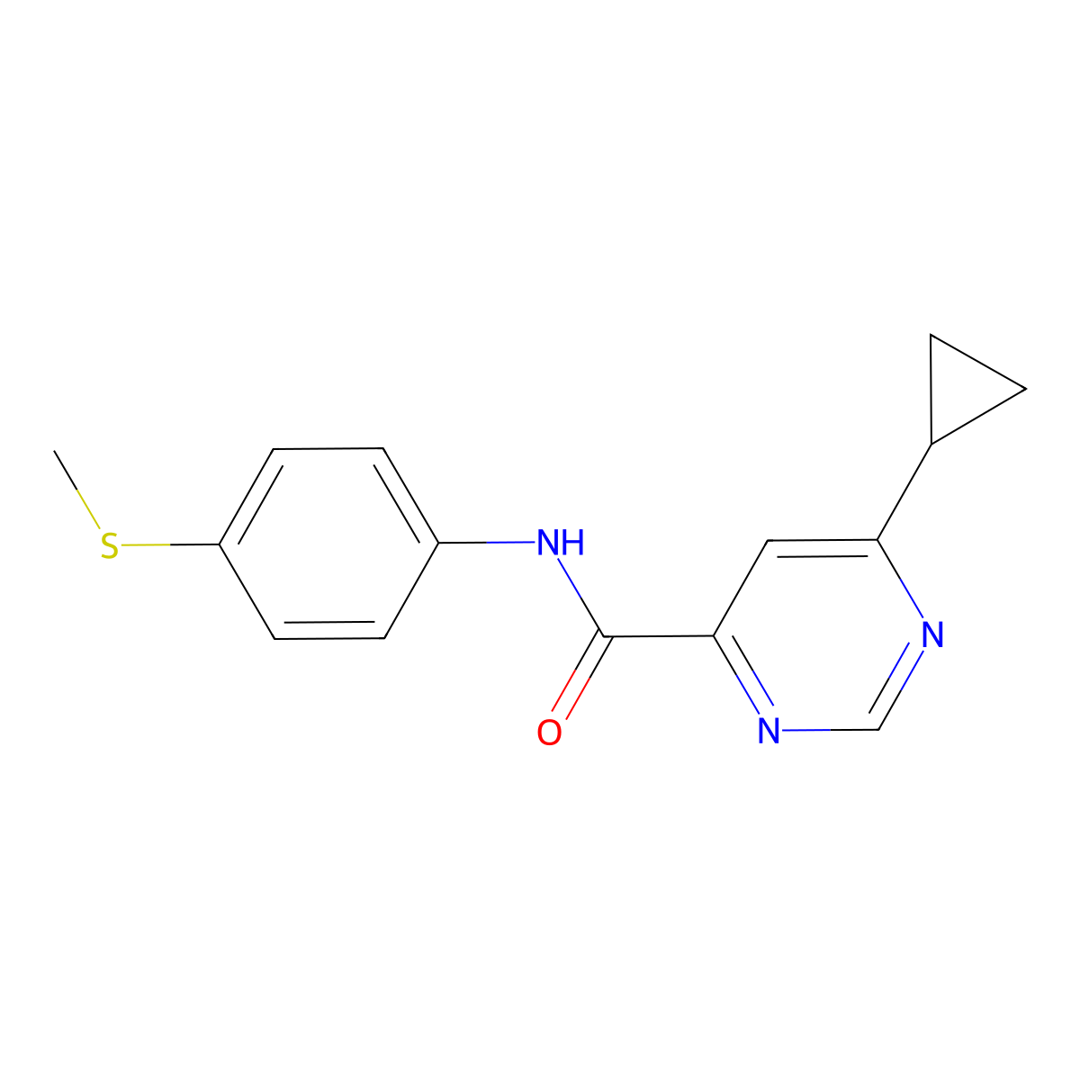 6-cyclopropyl-N-[4-(methylsulfanyl)phenyl]pyrimidine-4-carboxamide molecular structure, CAS 2415586-54-6