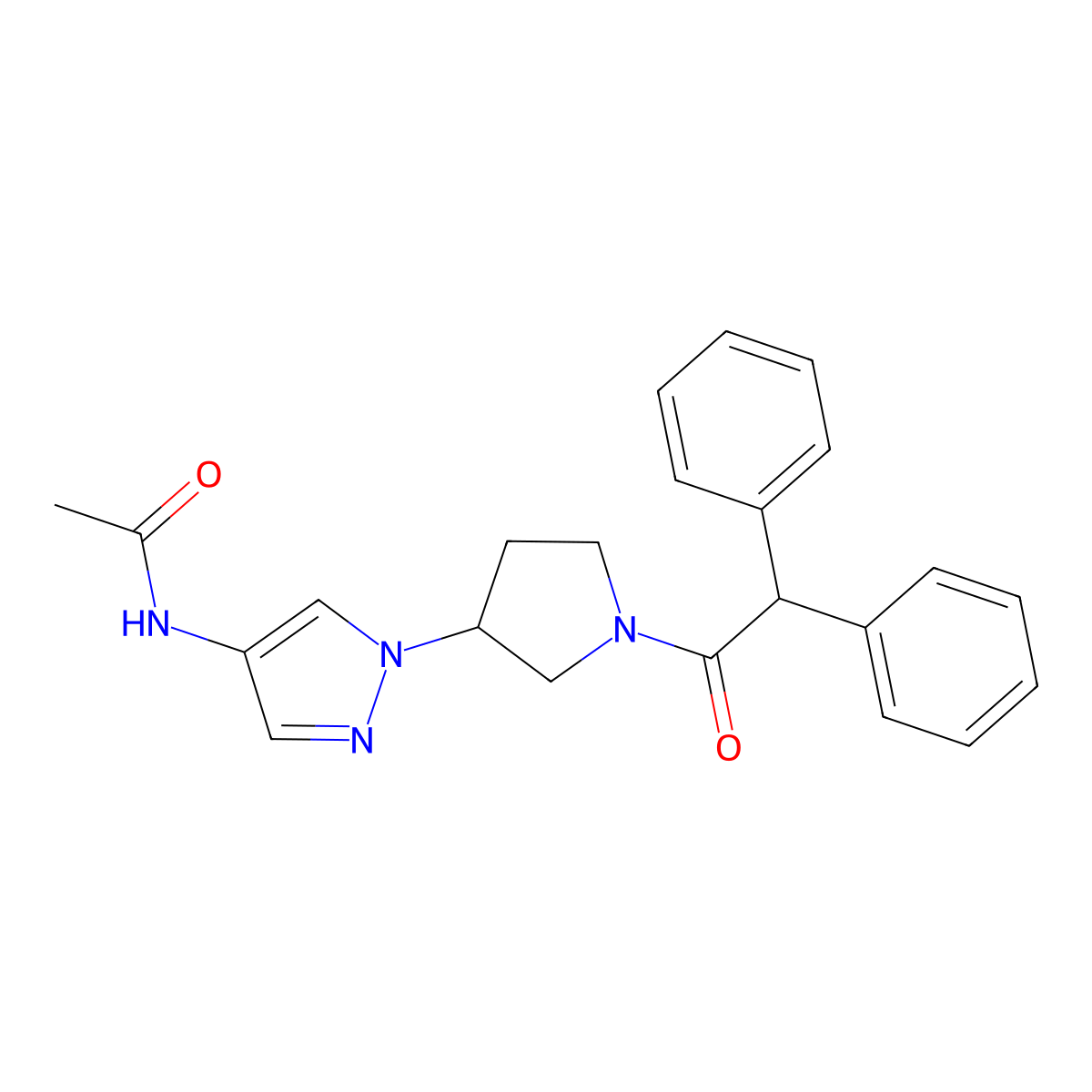 N-{1-[1-(2,2-diphenylacetyl)pyrrolidin-3-yl]-1H-pyrazol-4-yl}acetamide molecular structure, CAS 2415586-61-5