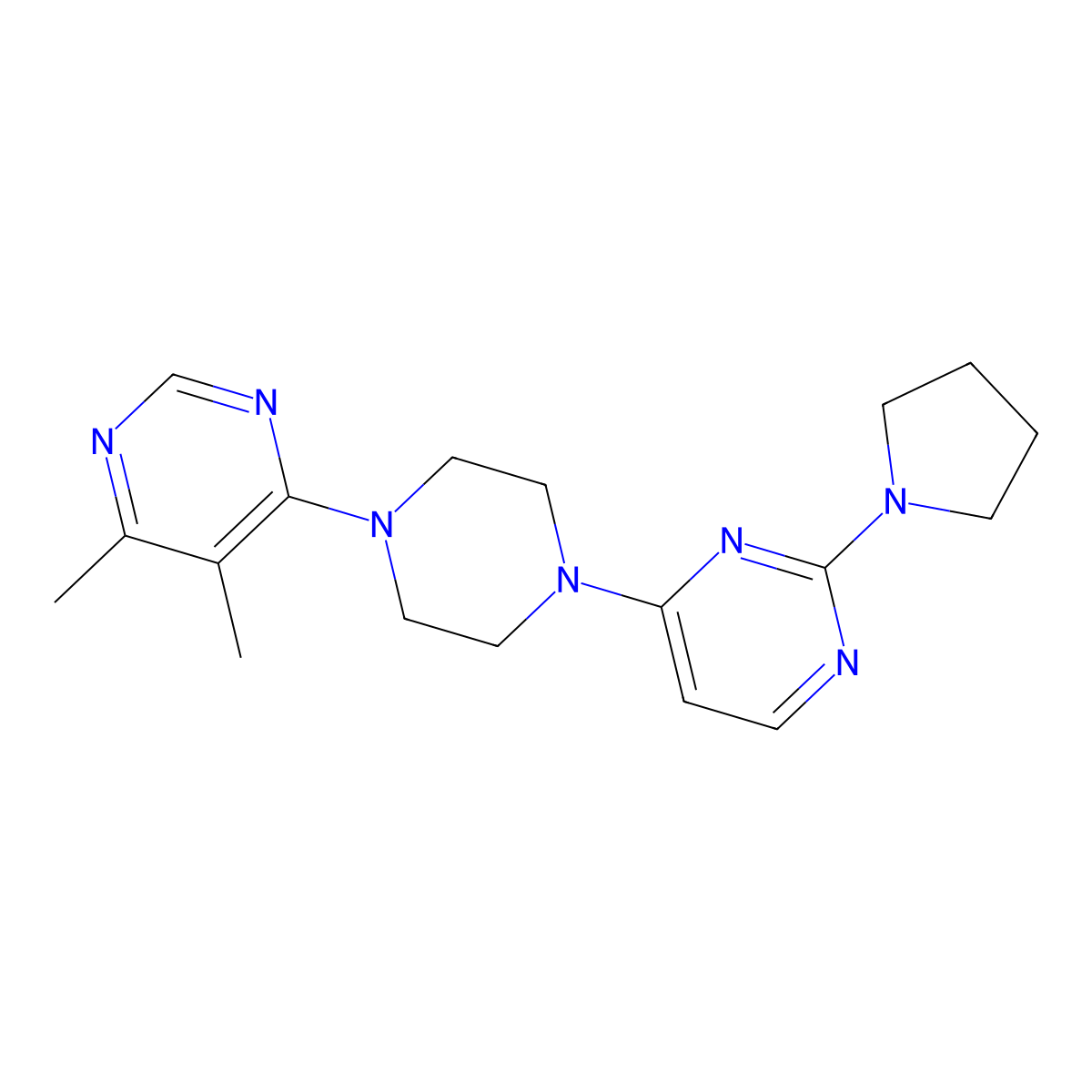 4-[4-(5,6-Dimethylpyrimidin-4-yl)piperazin-1-yl]-2-(pyrrolidin-1-yl)pyrimidine molecular structure, CAS 2415586-63-7
