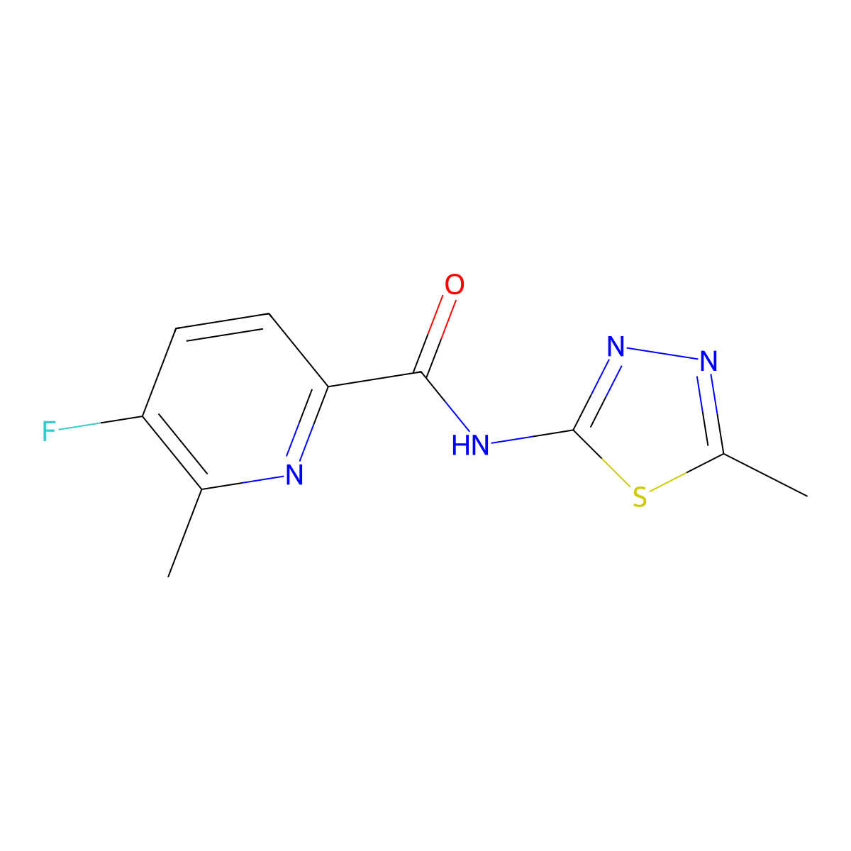 5-Fluoro-6-methyl-N-(5-methyl-1,3,4-thiadiazol-2-yl)pyridine-2-carboxamide molecular structure, CAS 2415586-65-9