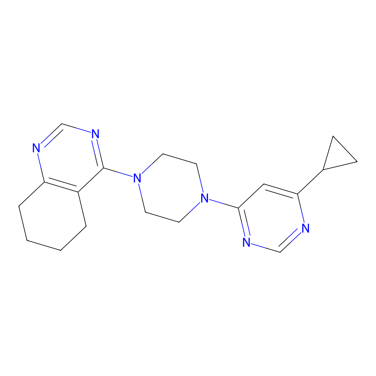 4-[4-(6-Cyclopropylpyrimidin-4-yl)piperazin-1-yl]-5,6,7,8-tetrahydroquinazoline molecular structure, CAS 2415586-66-0