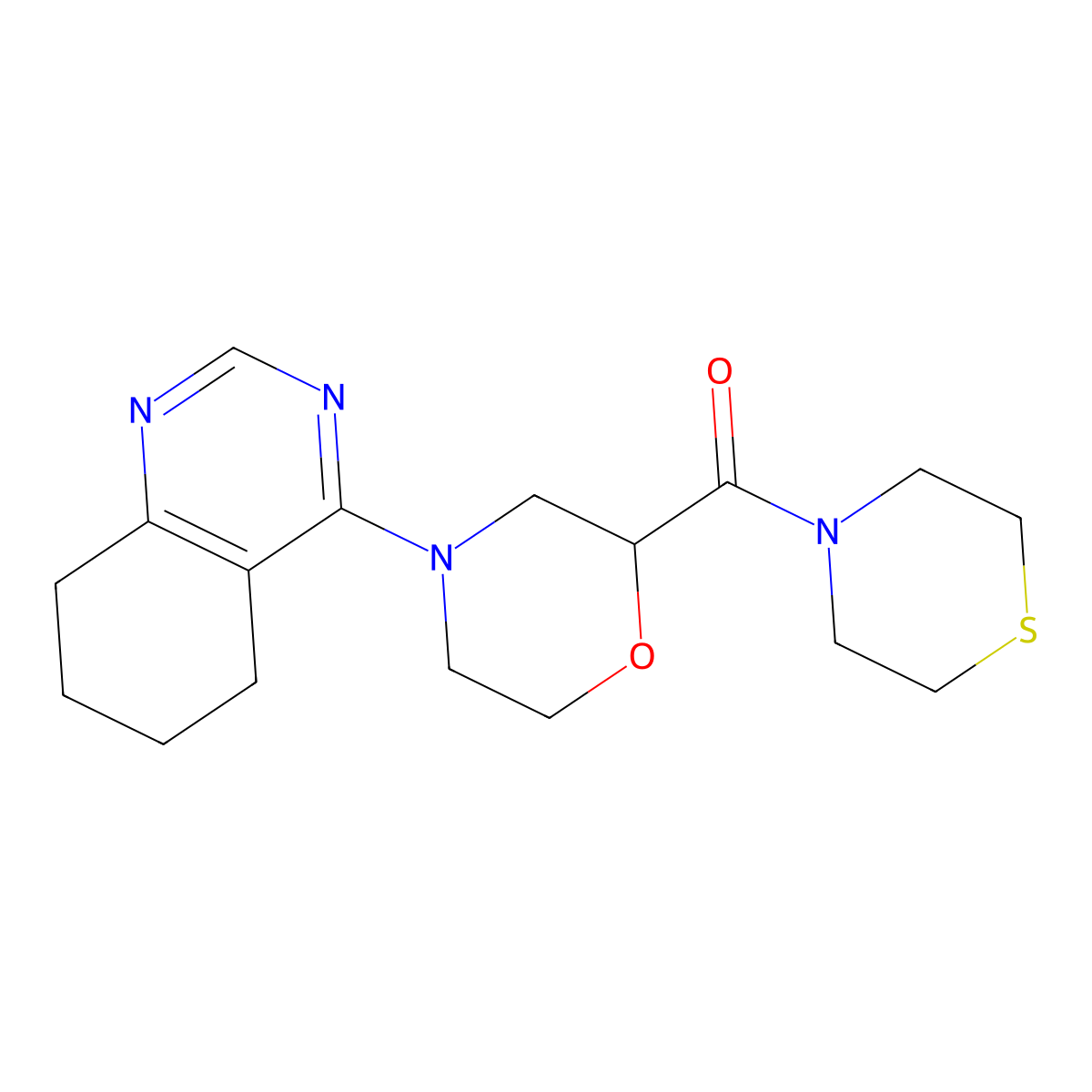 4-[2-(Thiomorpholine-4-carbonyl)morpholin-4-yl]-5,6,7,8-tetrahydroquinazoline molecular structure, CAS 2415586-72-8