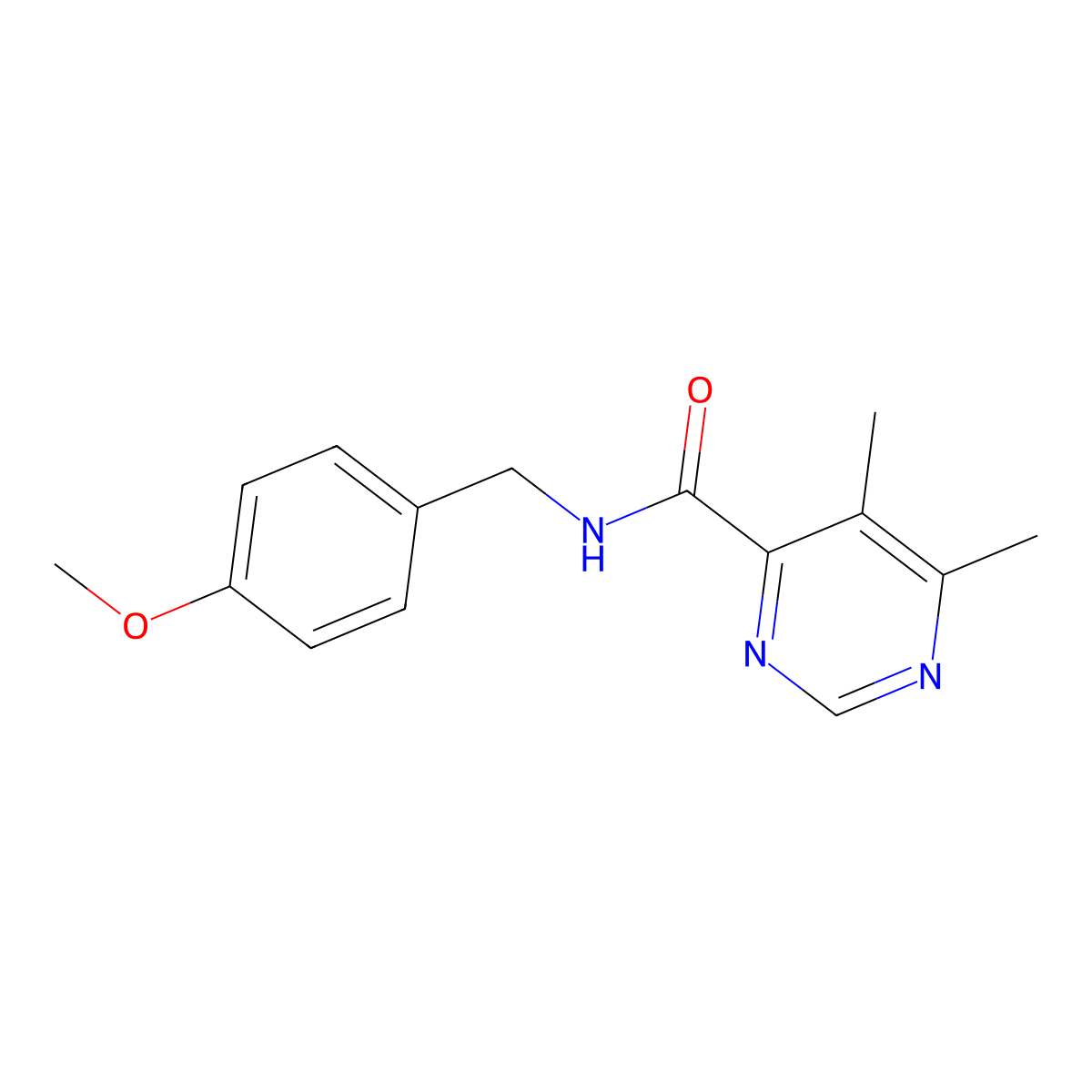 N-[(4-Methoxyphenyl)methyl]-5,6-dimethylpyrimidine-4-carboxamide molecular structure, CAS 2415586-74-0