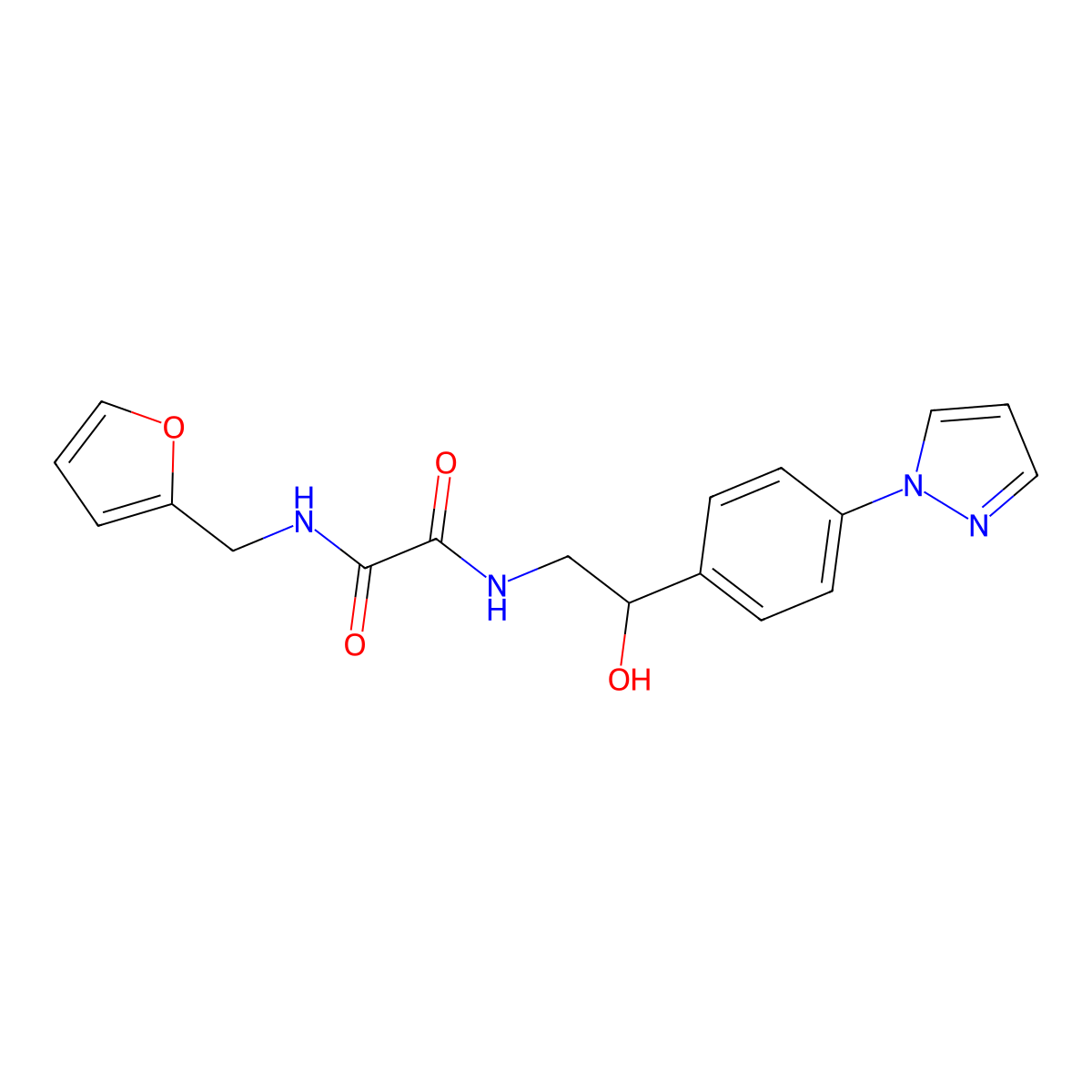 N-[(furan-2-yl)methyl]-N'-{2-hydroxy-2-[4-(1H-pyrazol-1-yl)phenyl]ethyl}ethanediamide molecular structure, CAS 2415586-77-3