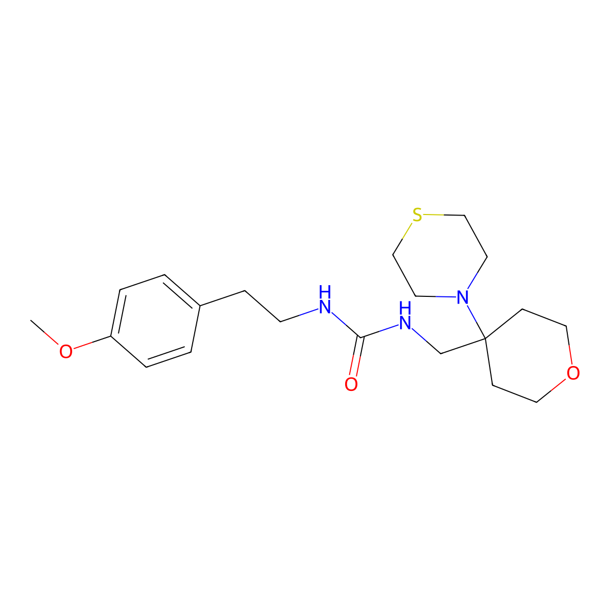 1-[2-(4-Methoxyphenyl)ethyl]-3-{[4-(thiomorpholin-4-yl)oxan-4-yl]methyl}urea molecular structure, CAS 2415586-82-0