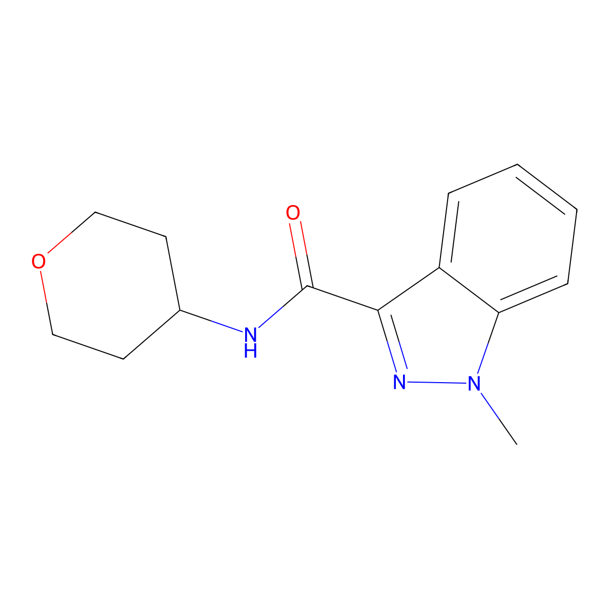 1-methyl-N-(oxan-4-yl)-1H-indazole-3-carboxamide molecular structure, CAS 2415586-85-3