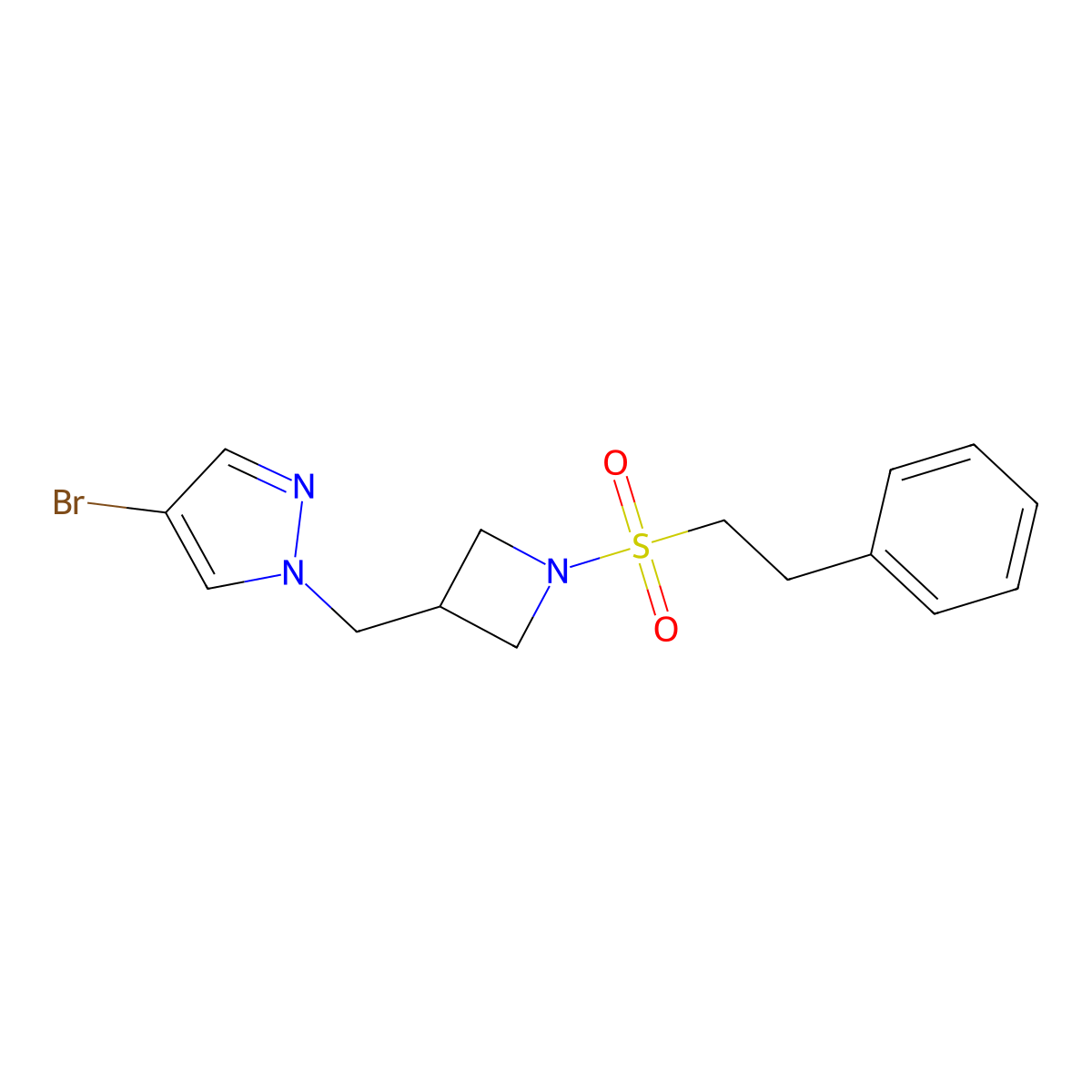 4-bromo-1-{[1-(2-phenylethanesulfonyl)azetidin-3-yl]methyl}-1H-pyrazole molecular structure, CAS 2415586-87-5