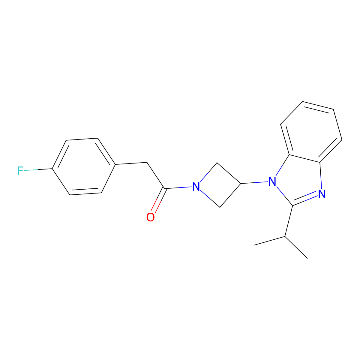 2-(4-fluorophenyl)-1-{3-[2-(propan-2-yl)-1H-1,3-benzodiazol-1-yl]azetidin-1-yl}ethan-1-one molecular structure, CAS 2415586-91-1