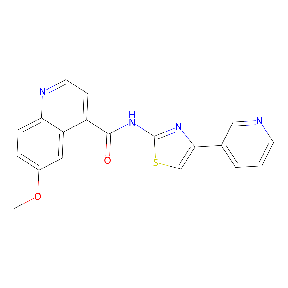 6-methoxy-N-[4-(pyridin-3-yl)-1,3-thiazol-2-yl]quinoline-4-carboxamide molecular structure, CAS 2415586-98-8