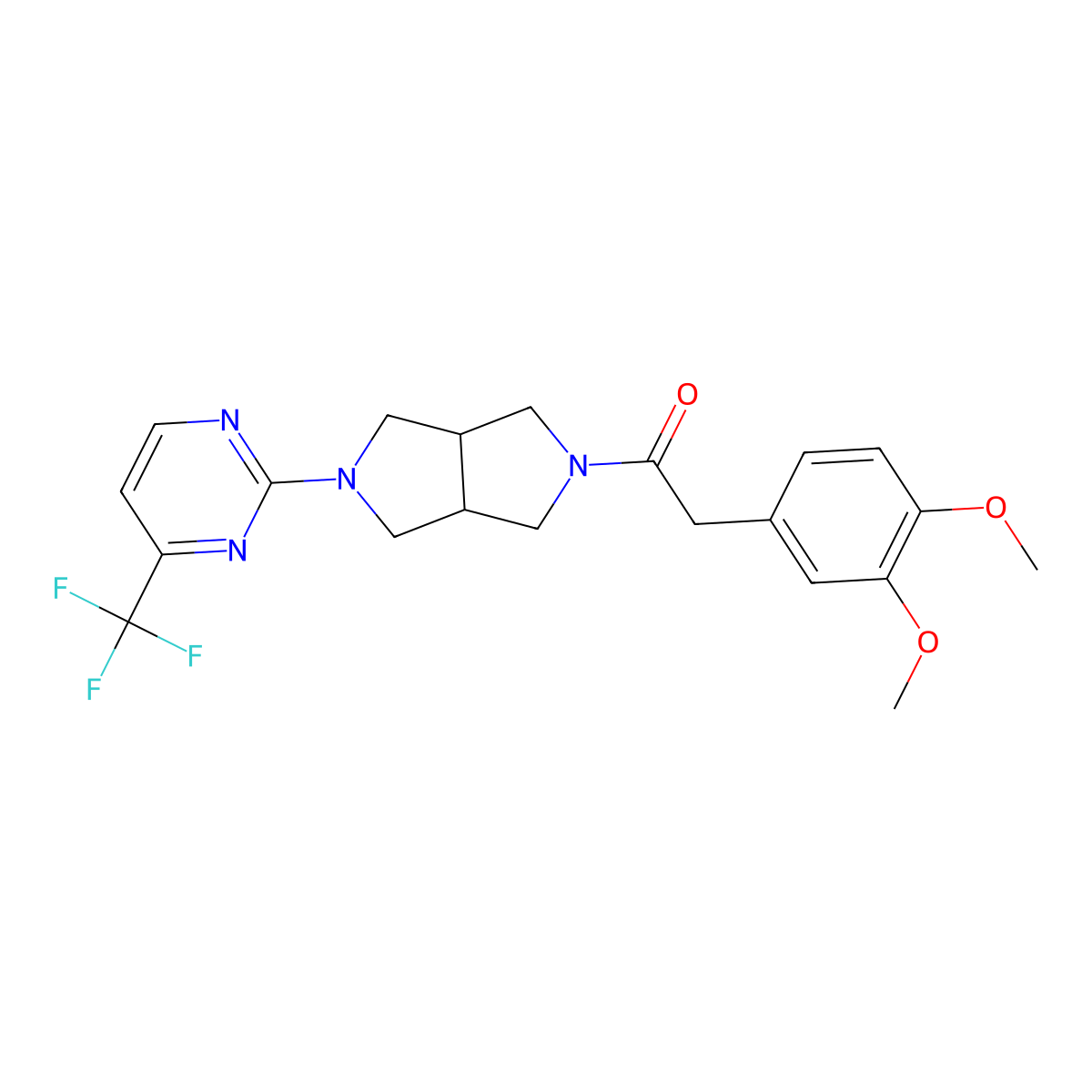2-(3,4-Dimethoxyphenyl)-1-{5-[4-(trifluoromethyl)pyrimidin-2-yl]-octahydropyrrolo[3,4-c]pyrrol-2-yl}ethan-1-one molecular structure, CAS 2415587-00-5