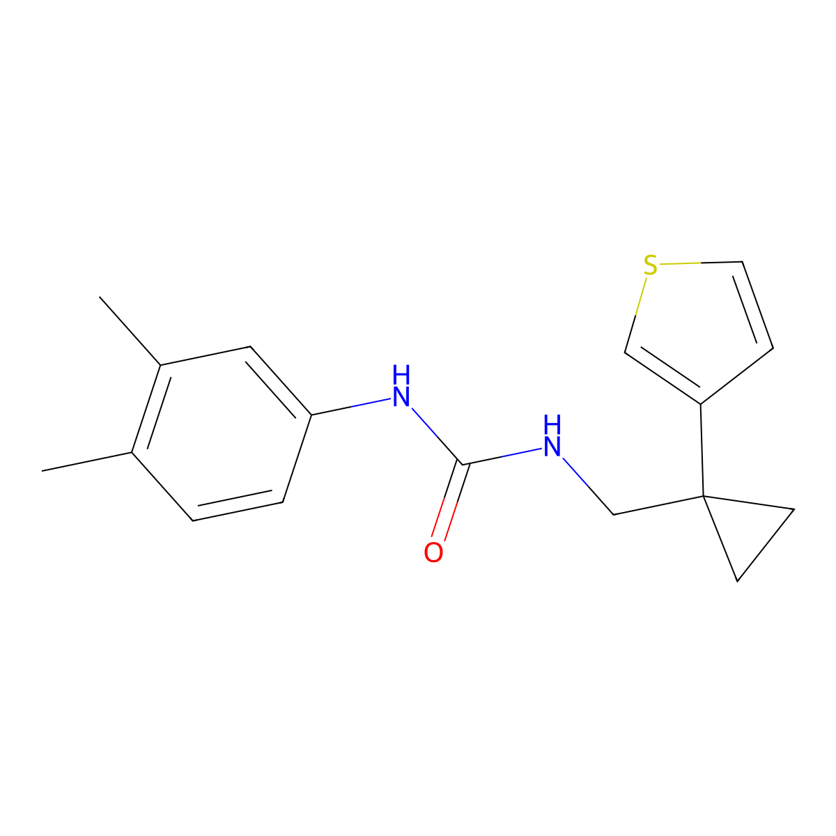 1-(3,4-Dimethylphenyl)-3-[(1-thiophen-3-ylcyclopropyl)methyl]urea molecular structure, CAS 2415587-02-7