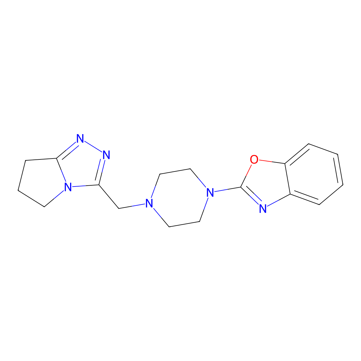 2-[4-({5H,6H,7H-pyrrolo[2,1-c][1,2,4]triazol-3-yl}methyl)piperazin-1-yl]-1,3-benzoxazole molecular structure, CAS 2415587-03-8