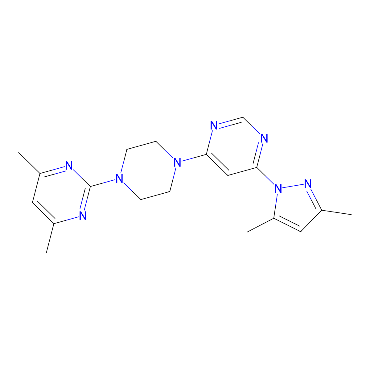 2-{4-[6-(3,5-dimethyl-1H-pyrazol-1-yl)pyrimidin-4-yl]piperazin-1-yl}-4,6-dimethylpyrimidine molecular structure, CAS 2415587-05-0