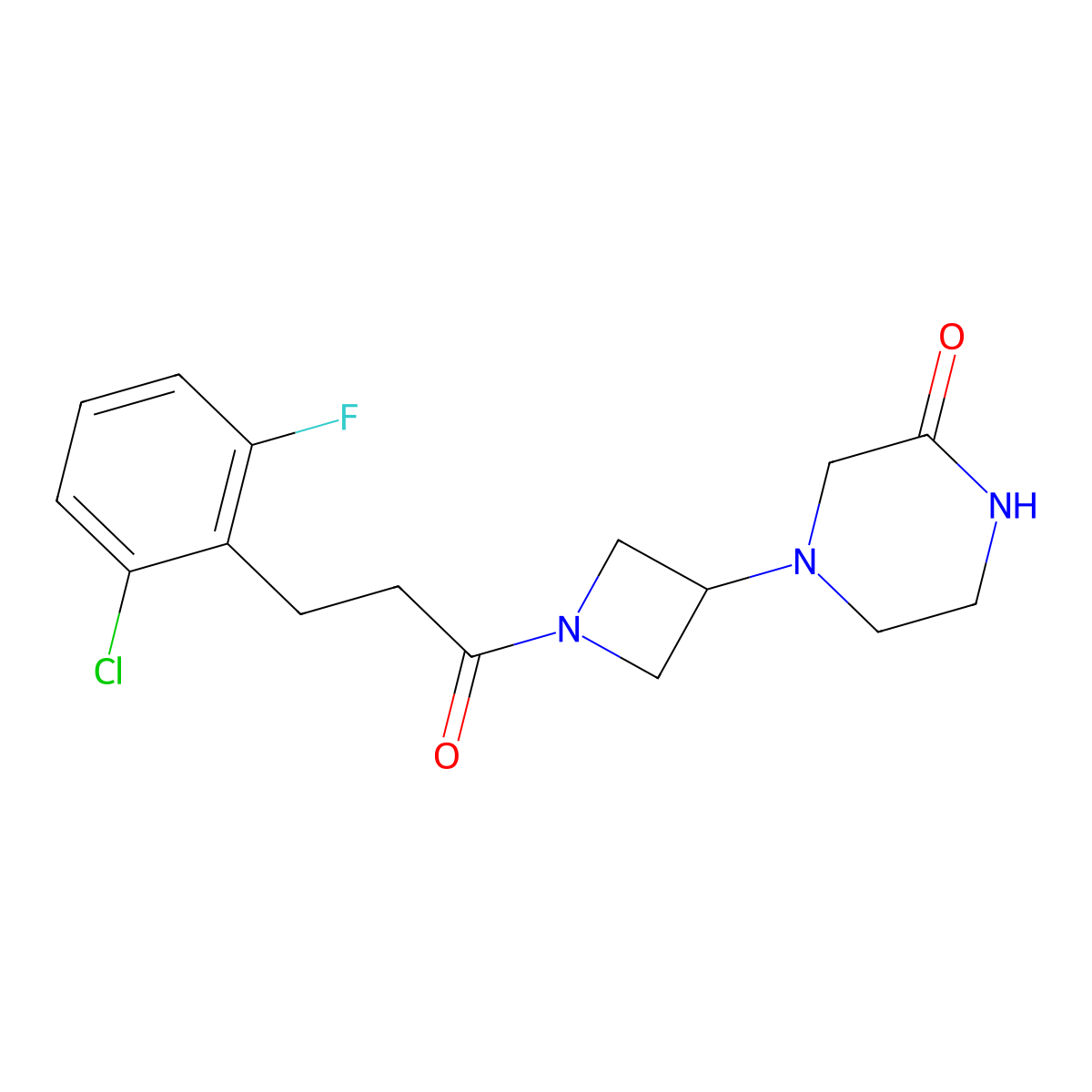 4-{1-[3-(2-Chloro-6-fluorophenyl)propanoyl]azetidin-3-yl}piperazin-2-one molecular structure, CAS 2415587-12-9