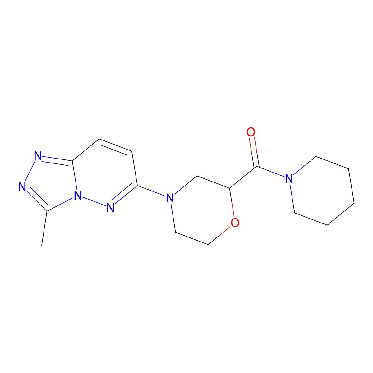 4-{3-Methyl-[1,2,4]triazolo[4,3-b]pyridazin-6-yl}-2-(piperidine-1-carbonyl)morpholine molecular structure, CAS 2415587-14-1